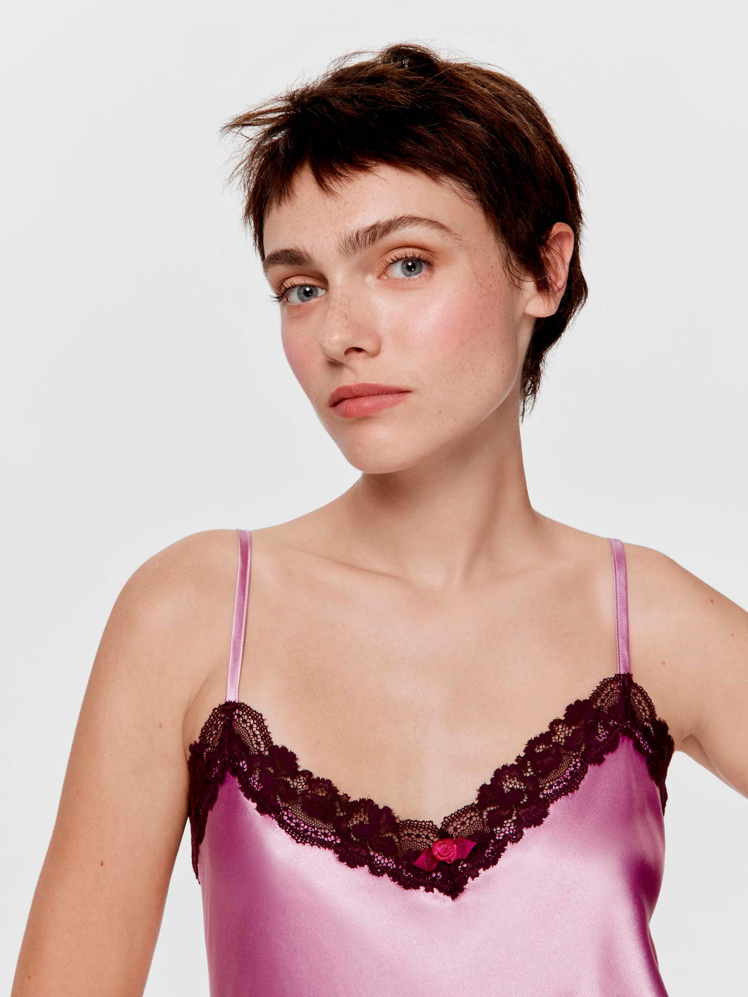 Pink Satin Lace Fashion Nightie