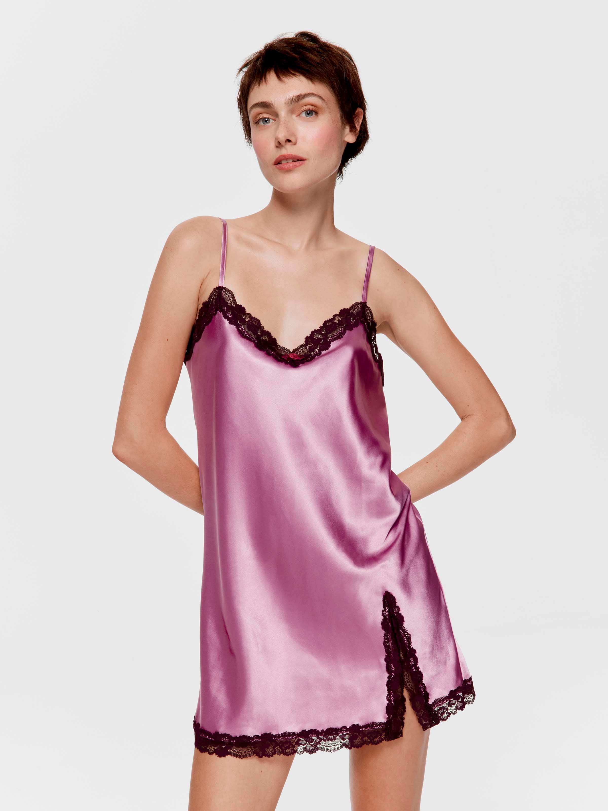 Pink Satin Lace Fashion Nightie