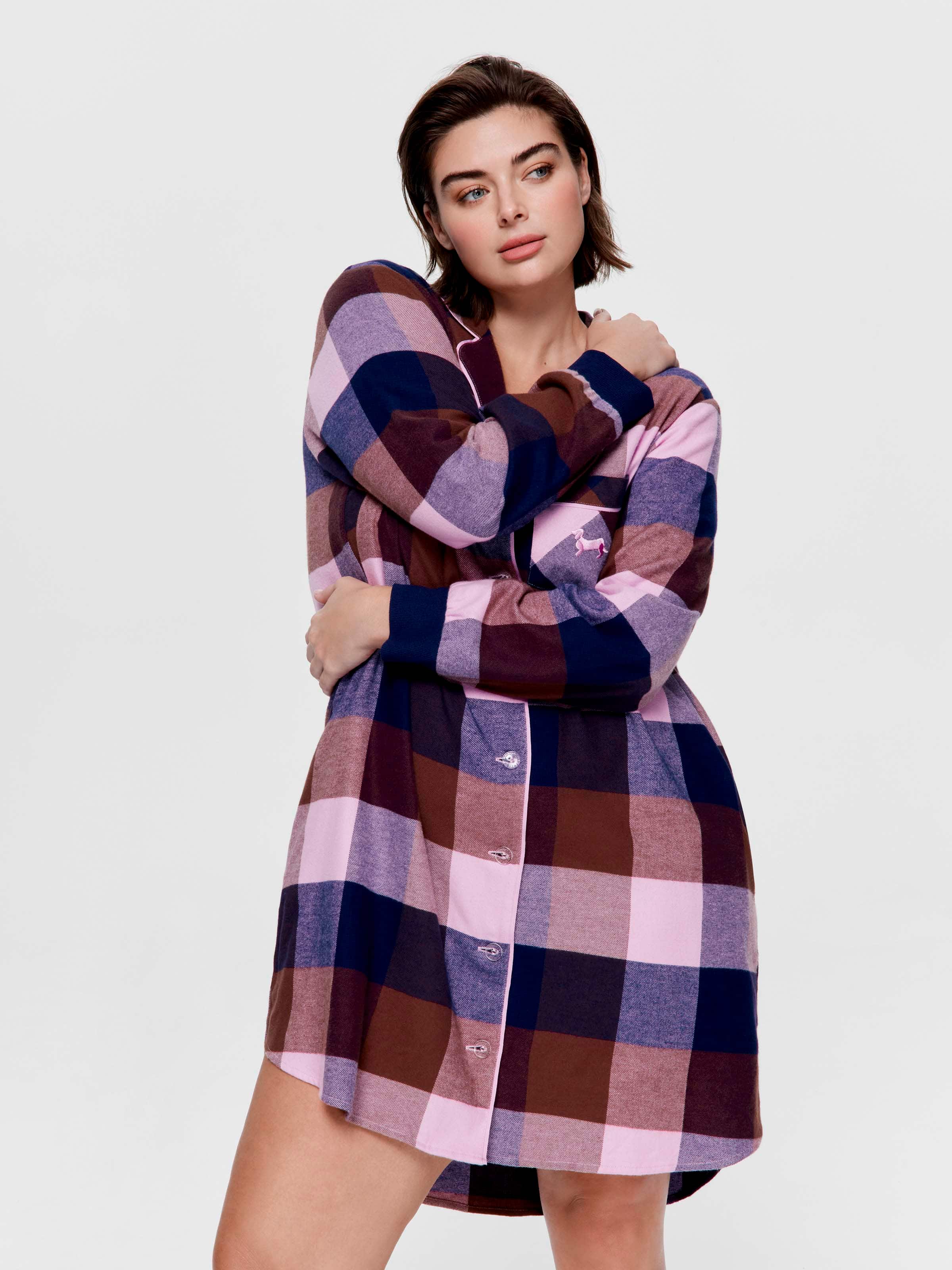 P.A. Plus Navy & Choc Buffalo Check 100% Cotton Flannelette Nightshirt