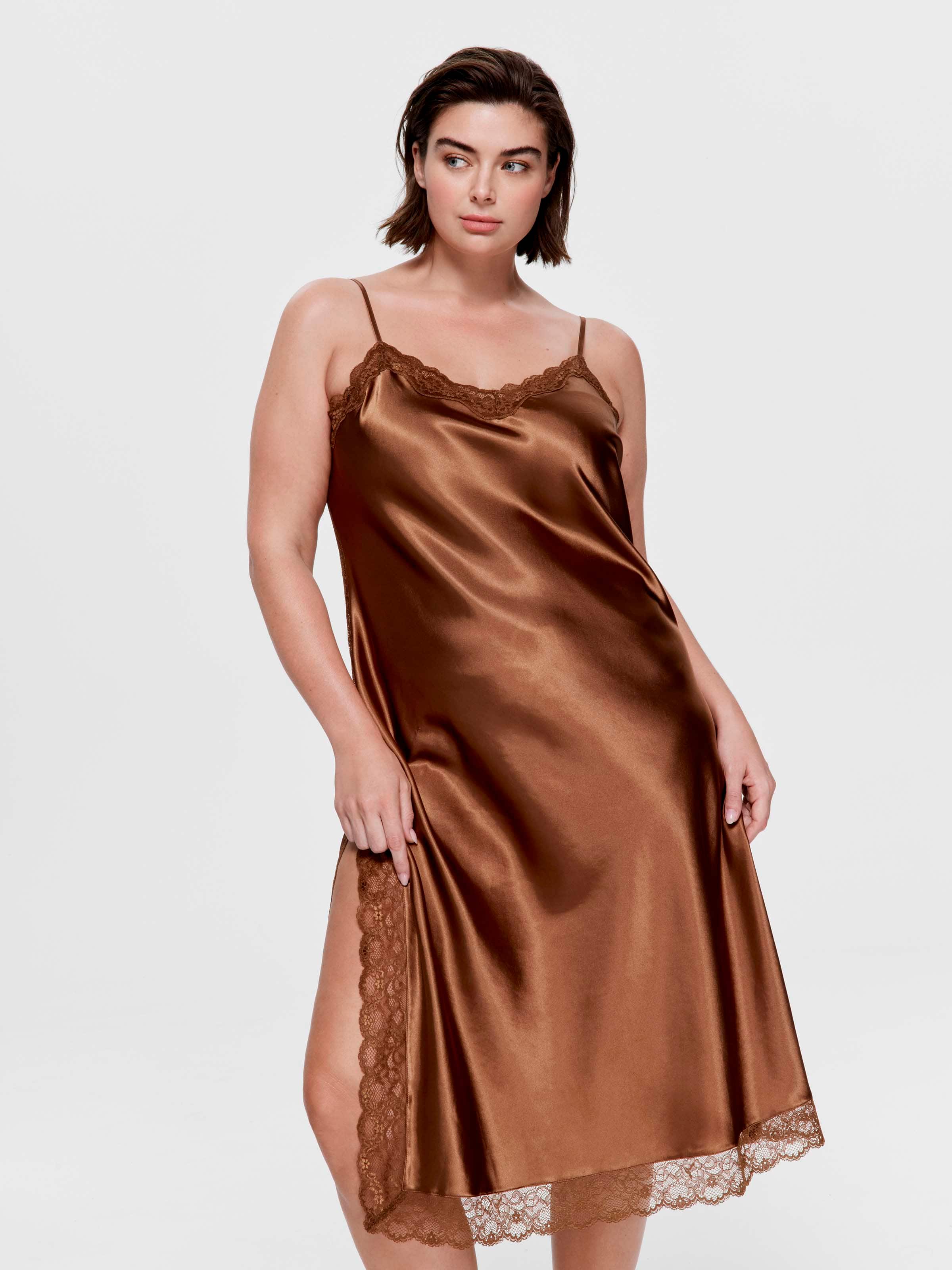 P.A. Plus Lace Trim Satin Slip Nightie