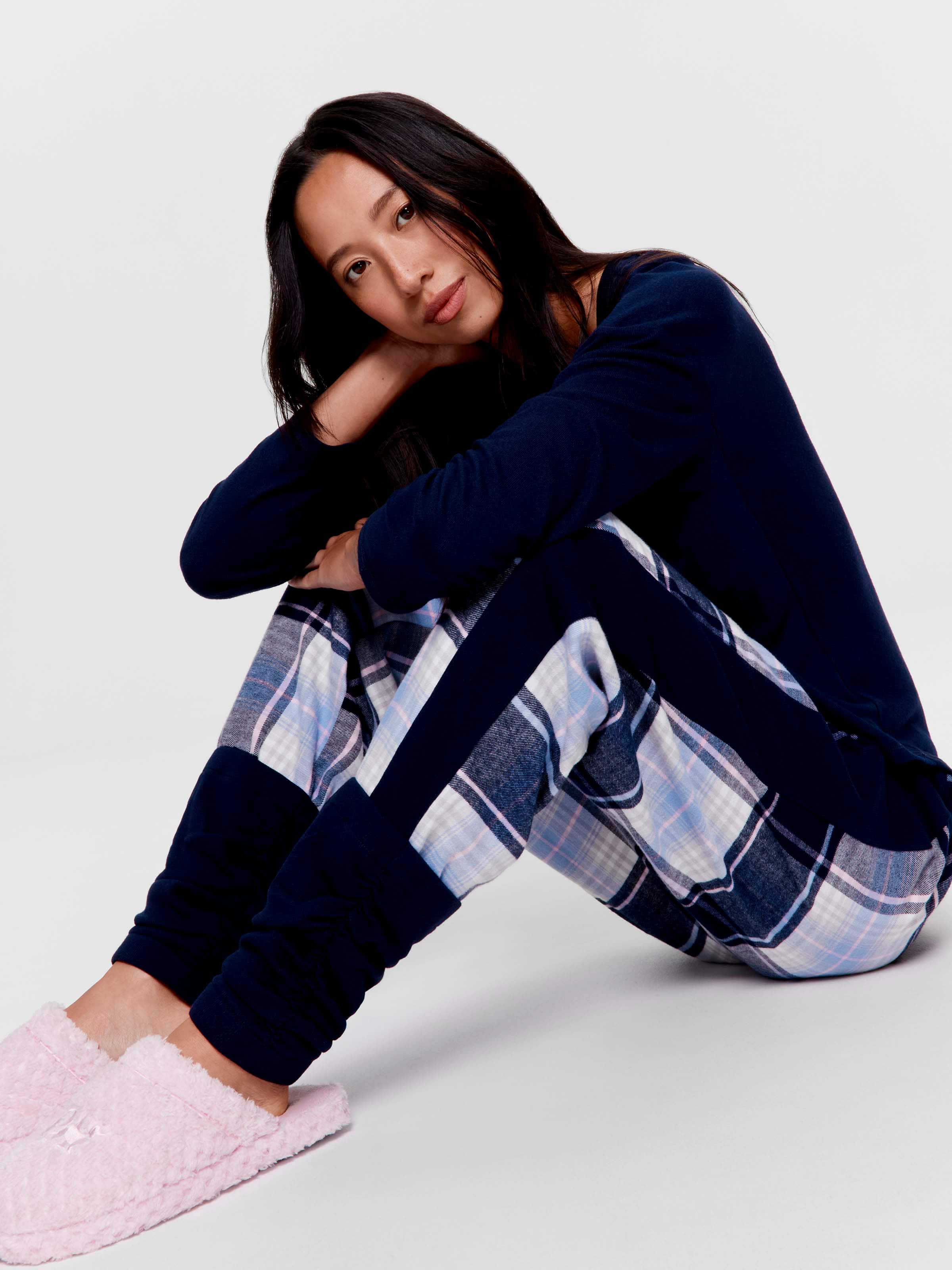 Navy Check 100% Cotton Flannelette Legwarmer Pj Pant