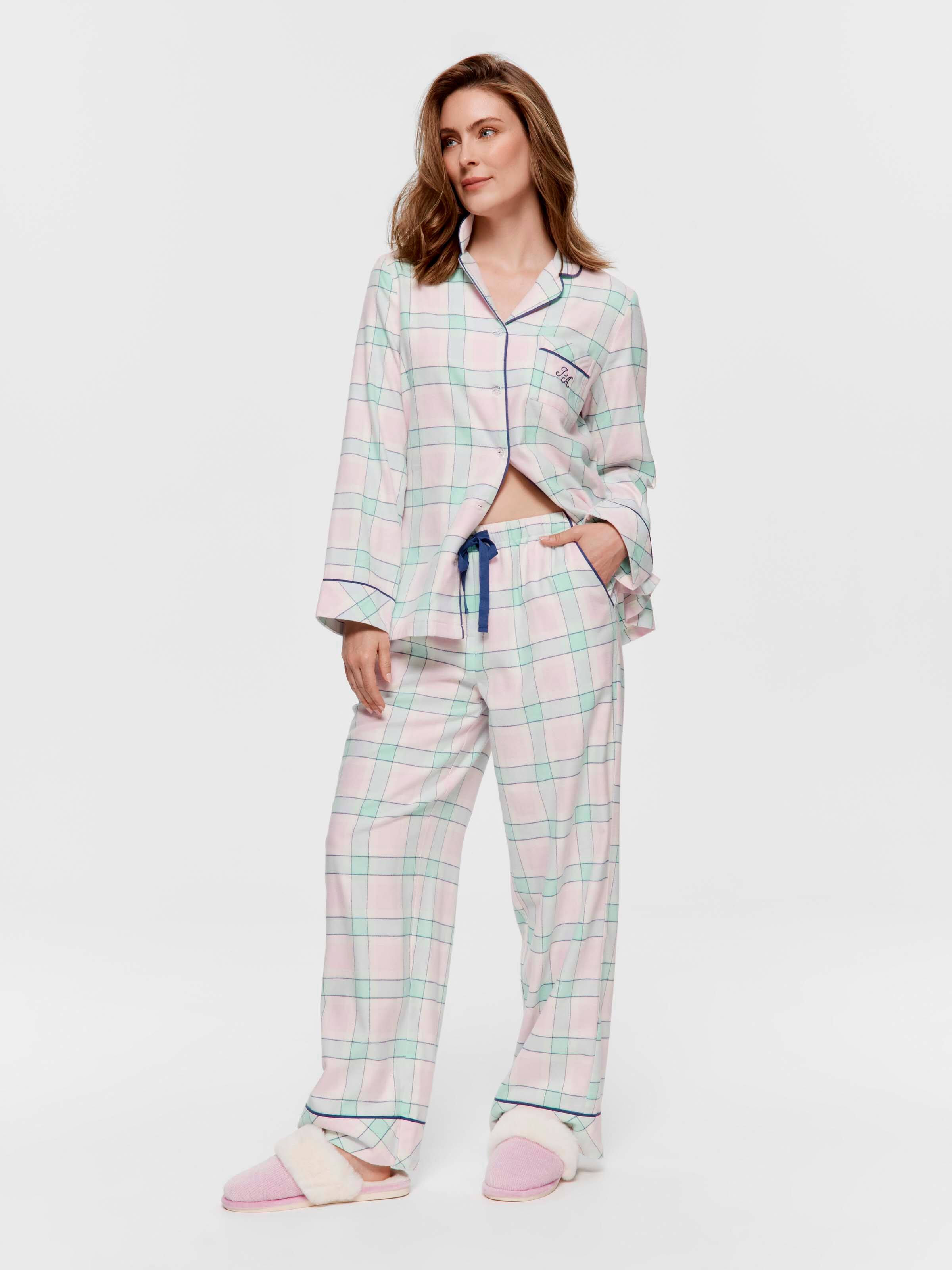 Mint Check 100% Cotton Flannelette Classic Pj Set