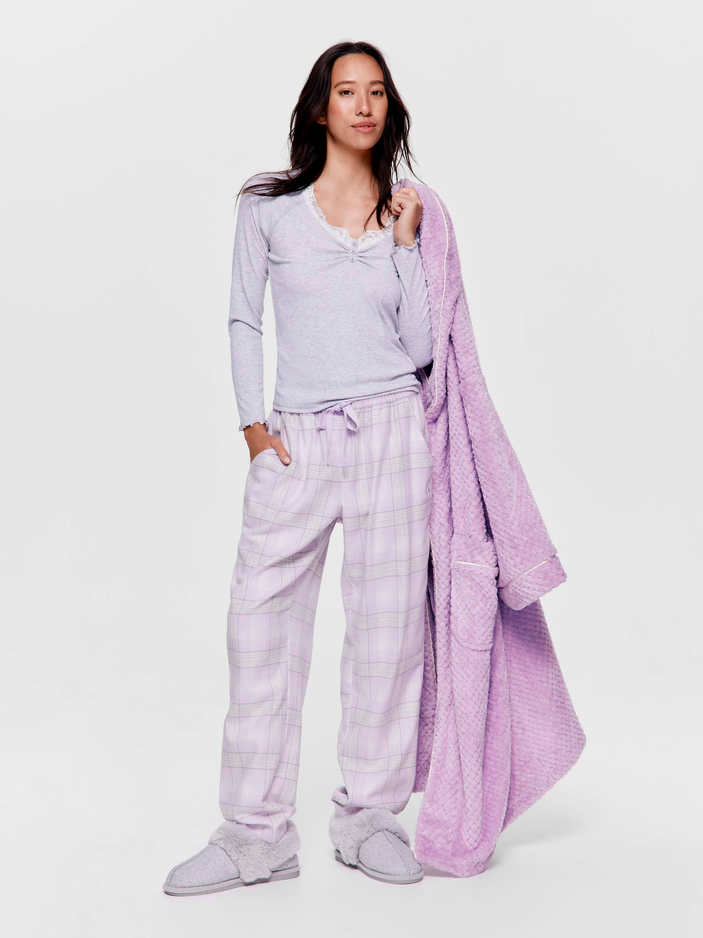 Lilac 100% Cotton Flannelette Tapered Pj Pant