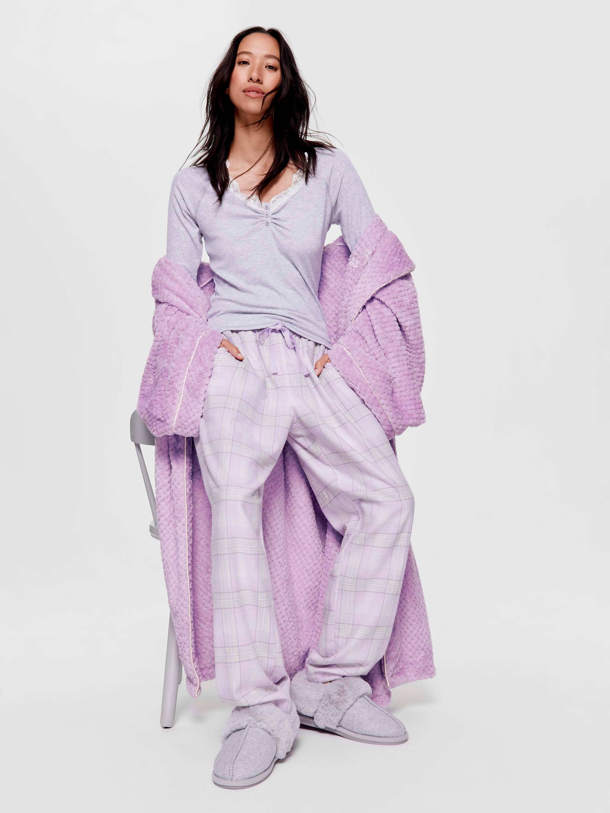 Lilac 100% Cotton Flannelette Tapered Pj Pant