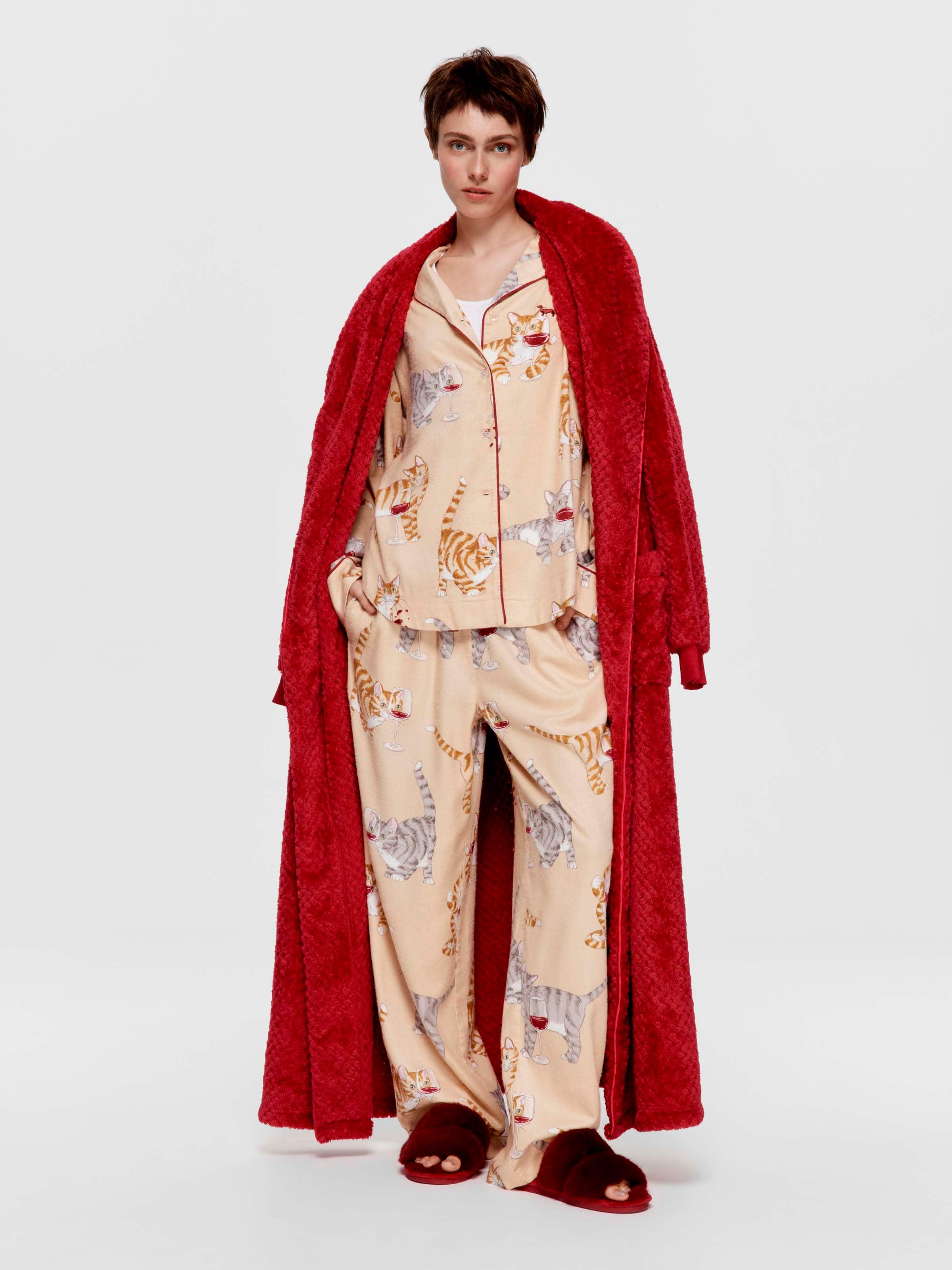 Cats And Wine Bamboo Flannelette Classic Pj Set