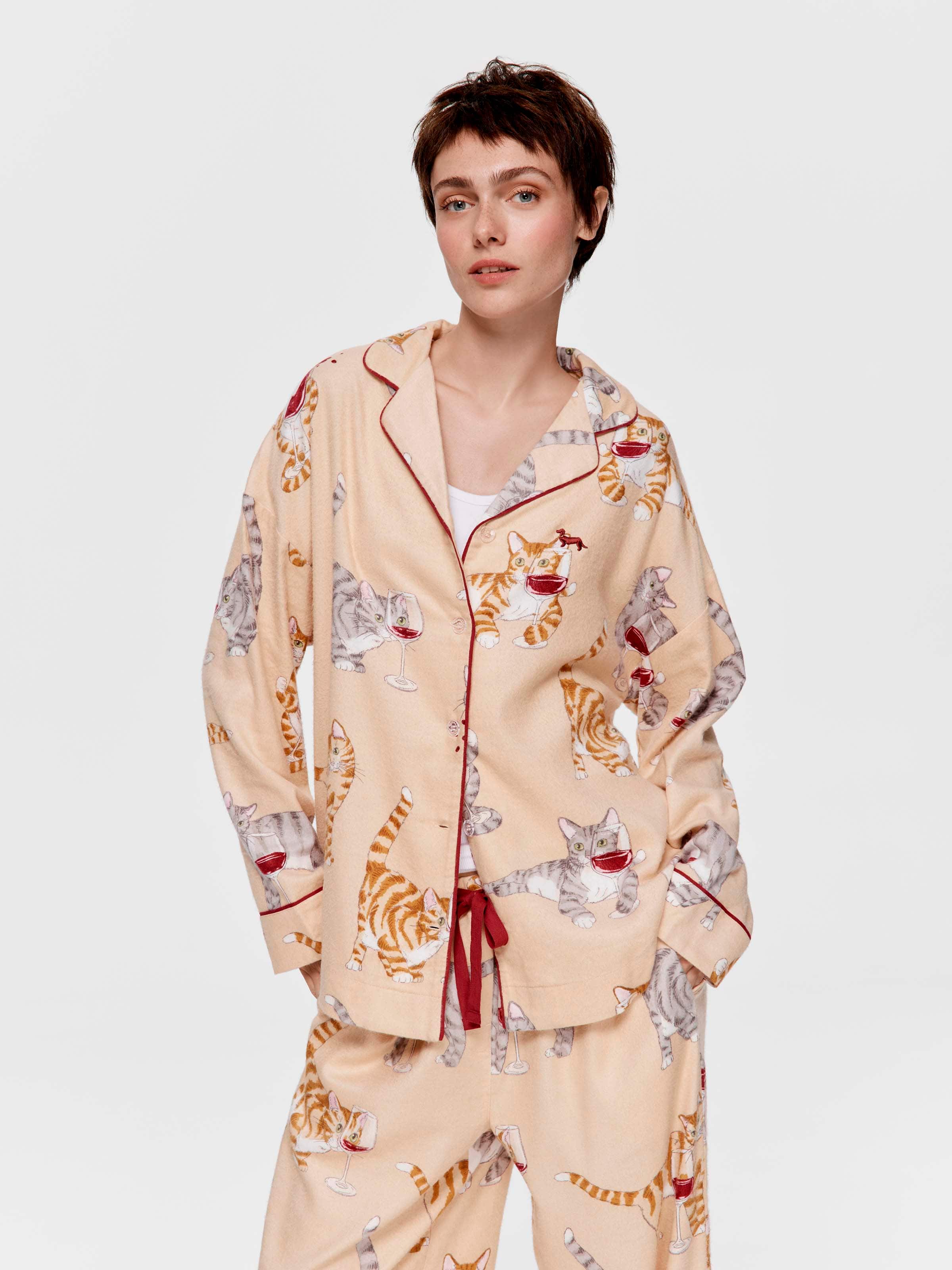 Cats And Wine Bamboo Flannelette Classic Pj Set
