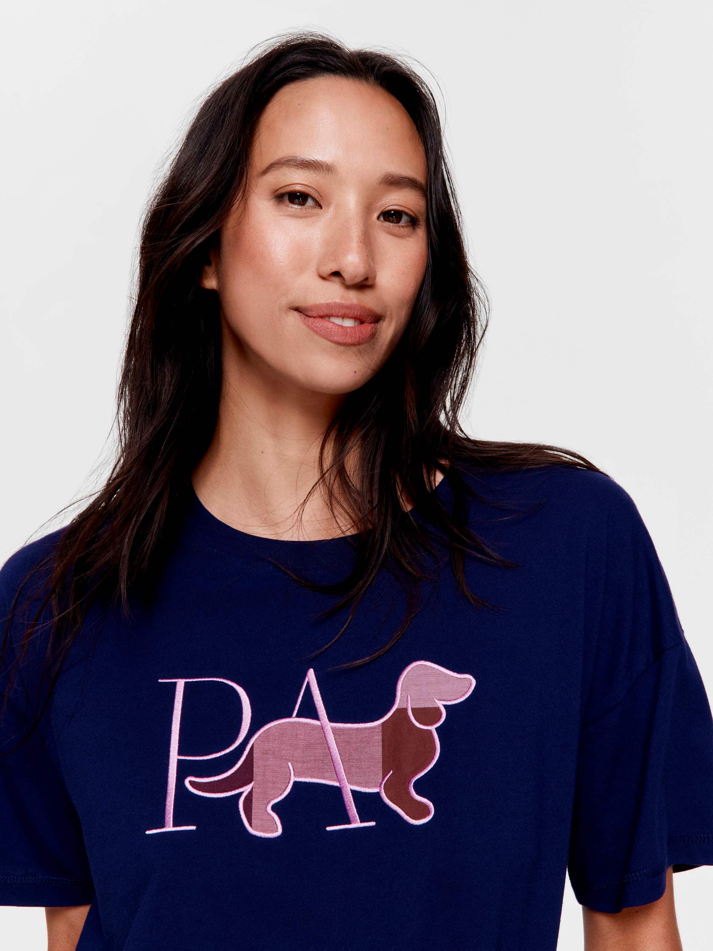 Navy & Choc Check Penny 100% Cotton Oversized Tee