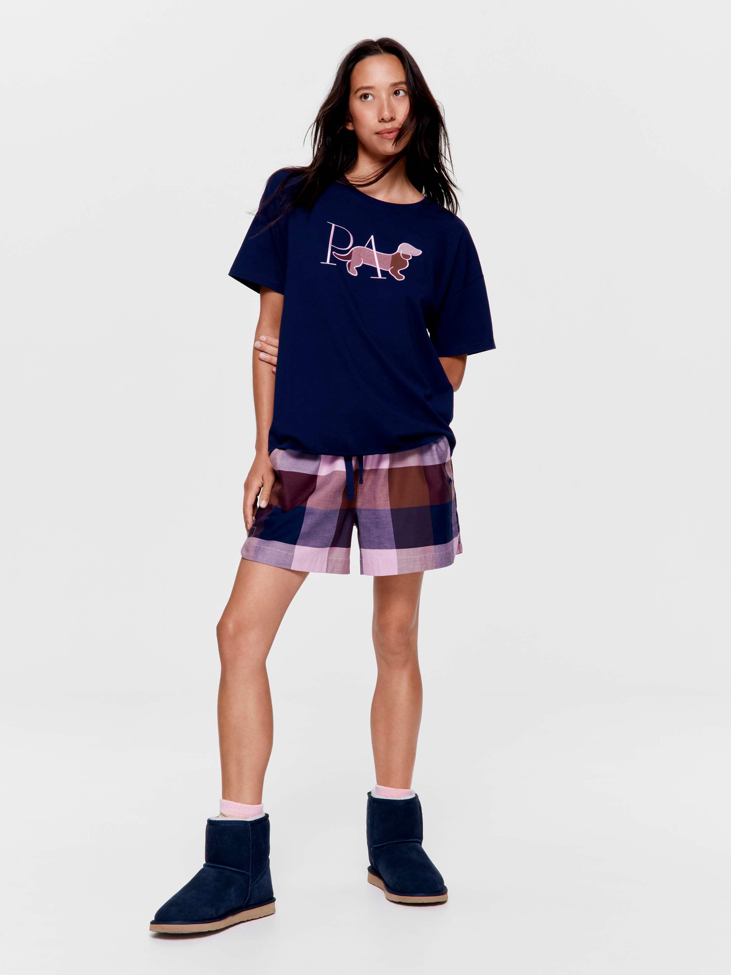 Navy & Choc Check Penny 100% Cotton Oversized Tee