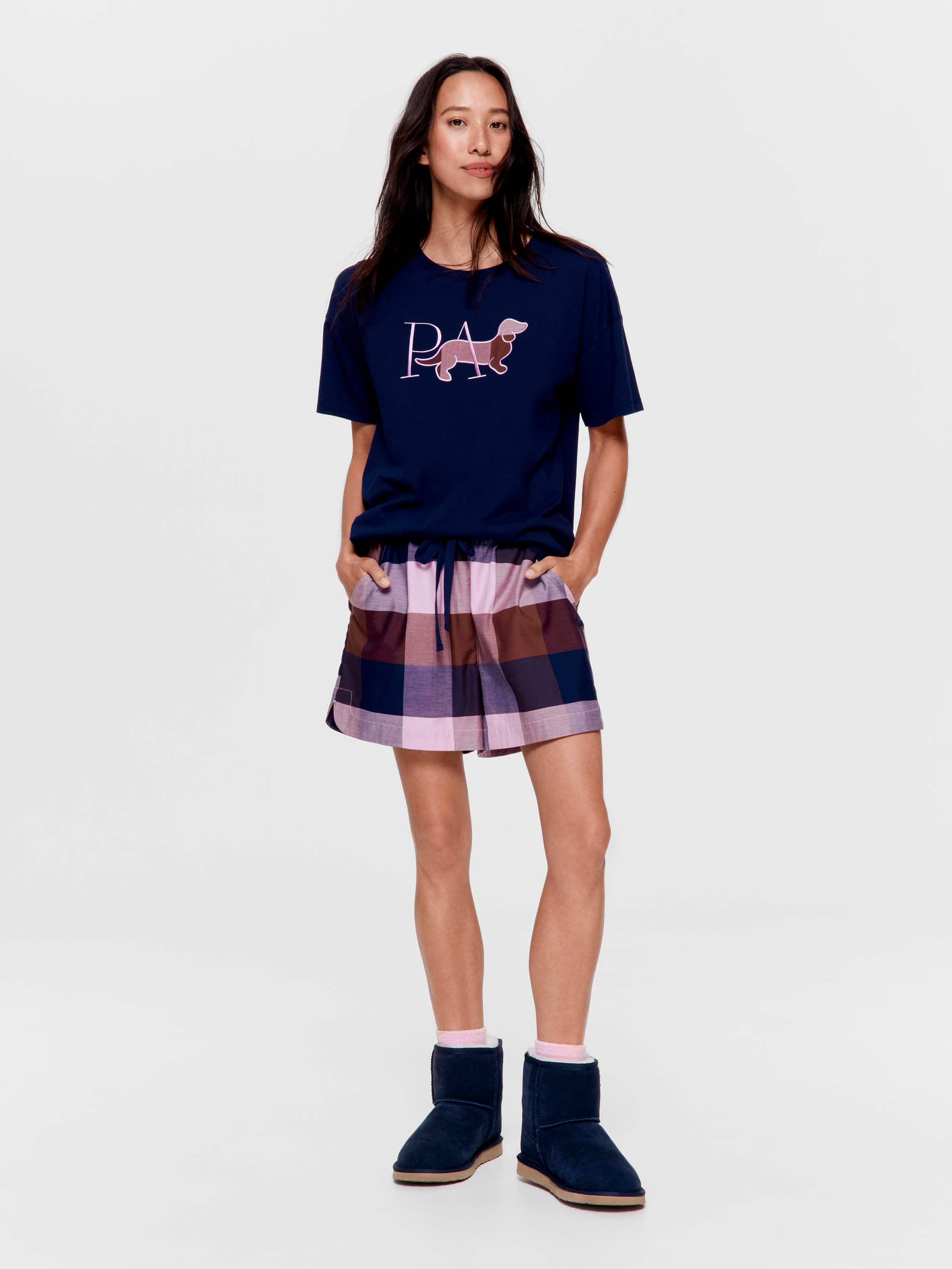 Navy & Choc Buffalo Check 100% Cotton Gerri Short