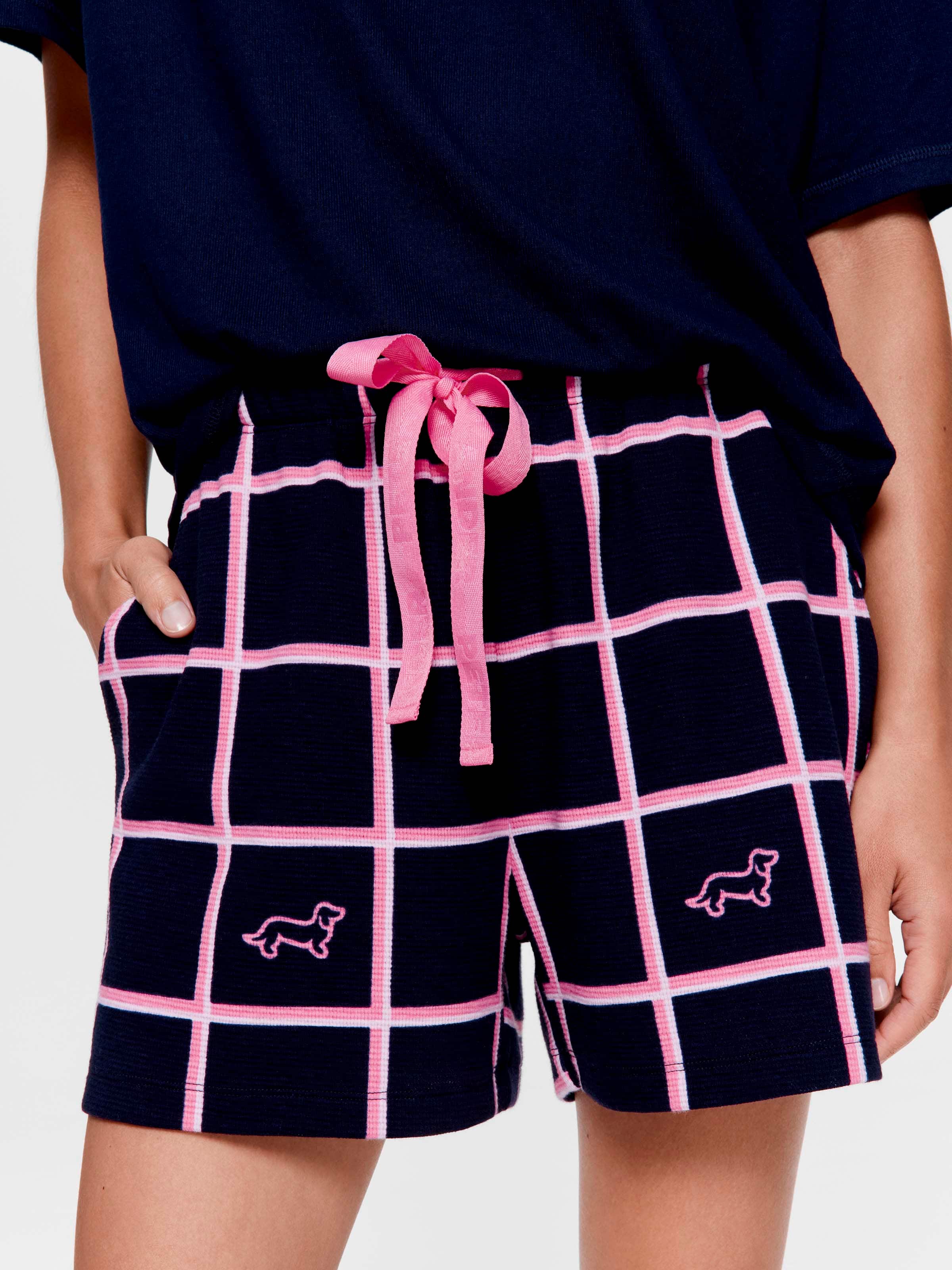 Navy Windowpane Waffle Mid Short