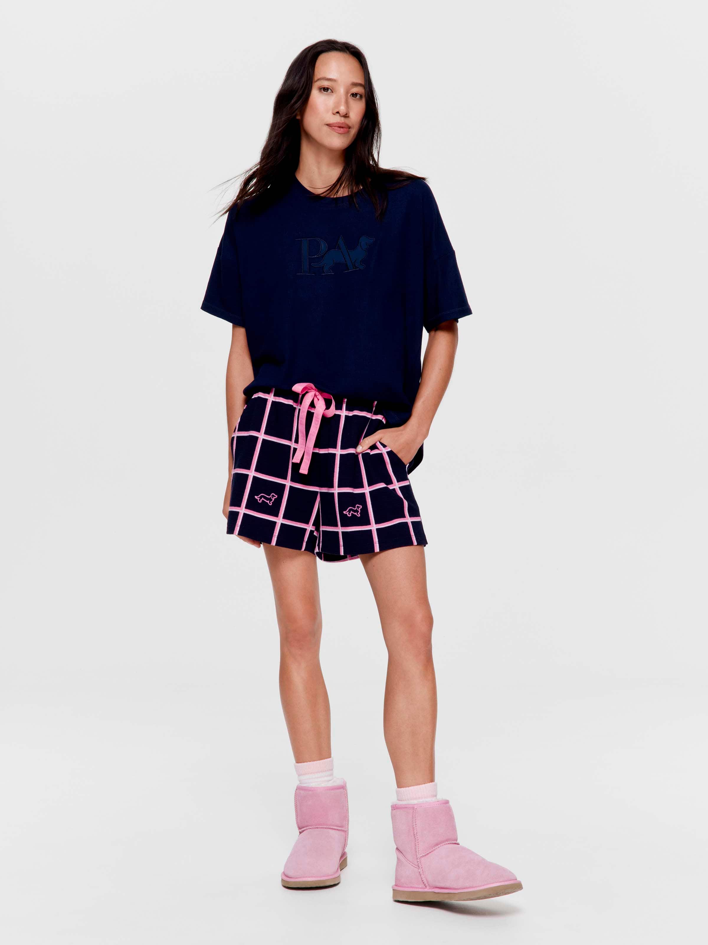 Navy Windowpane Waffle Mid Short