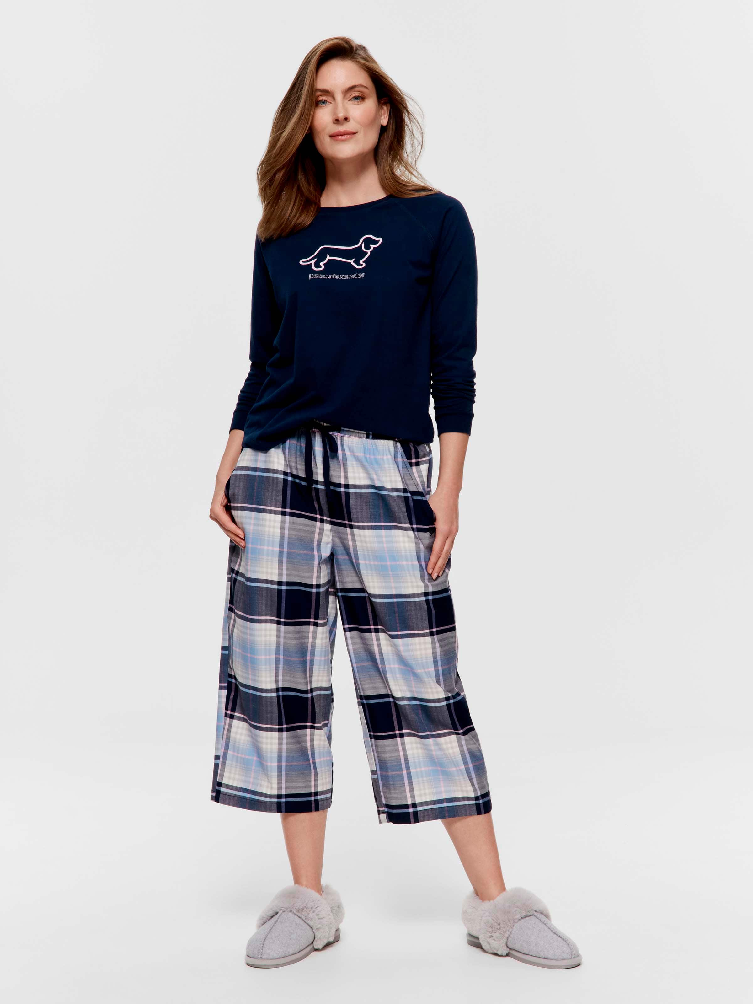 Navy Check 100% Cotton 3/4 Pj Pant