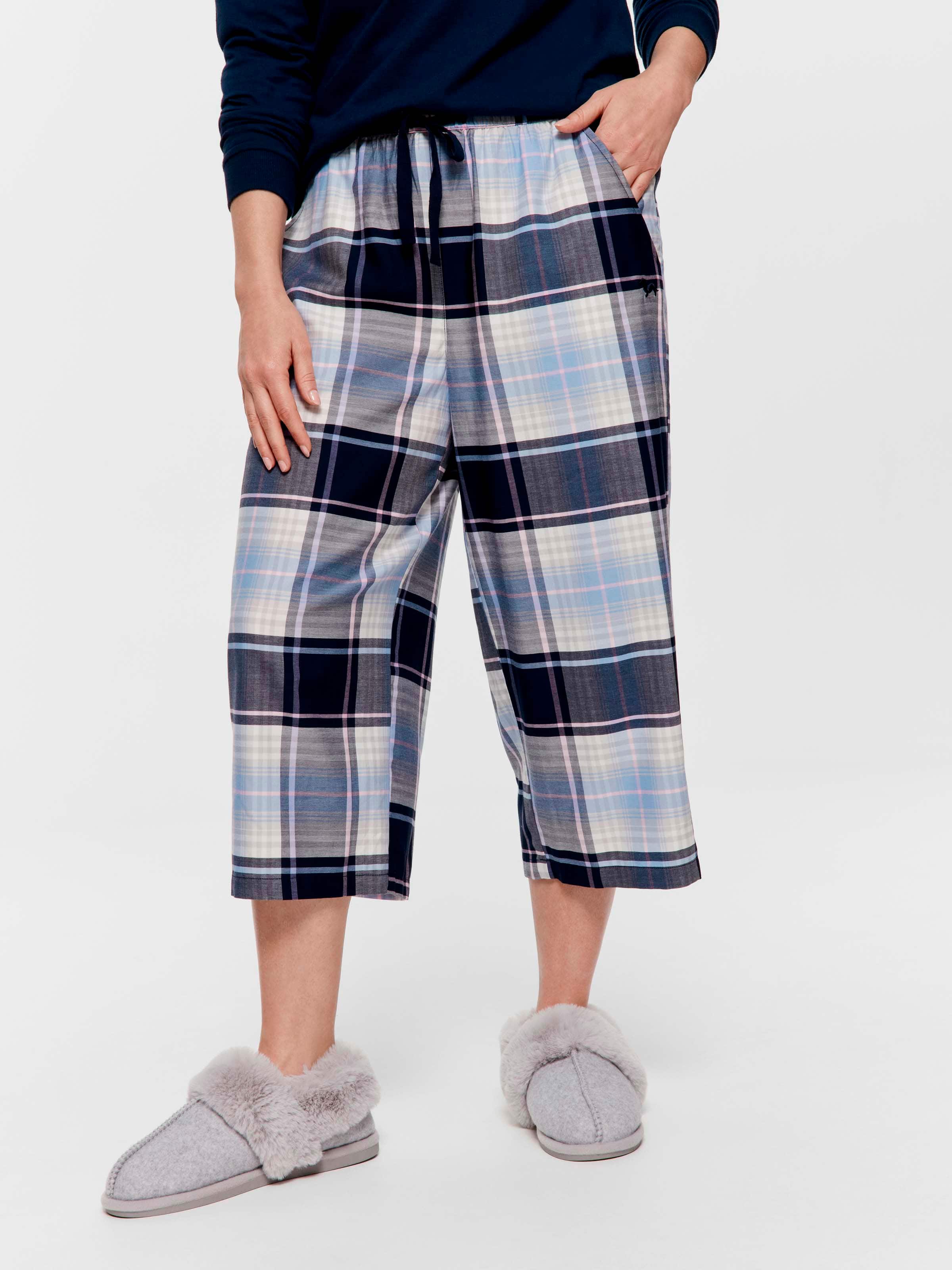 Navy Check 100% Cotton 3/4 Pj Pant