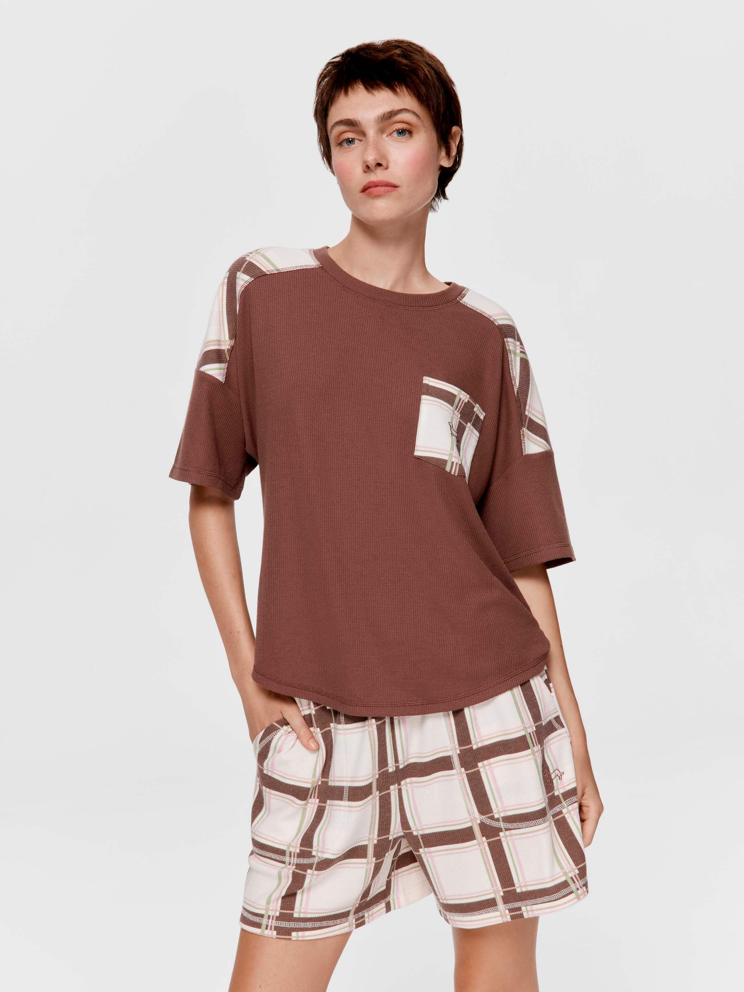 Grandpa Check Waffle Oversized Tee