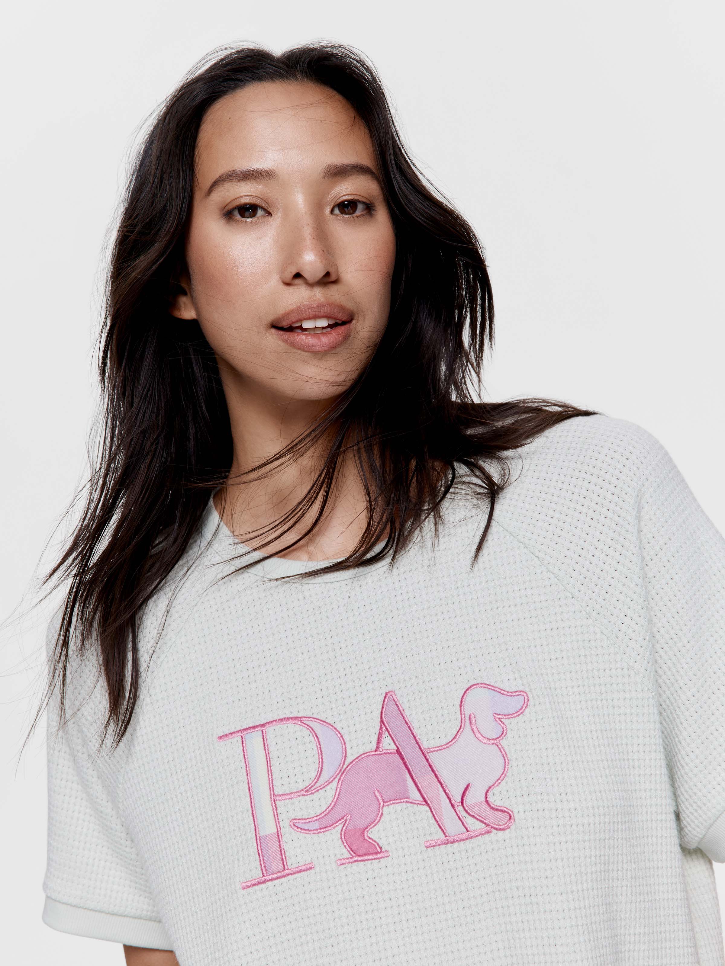 Mint Buffalo Check Logo Waffle Oversized Tee