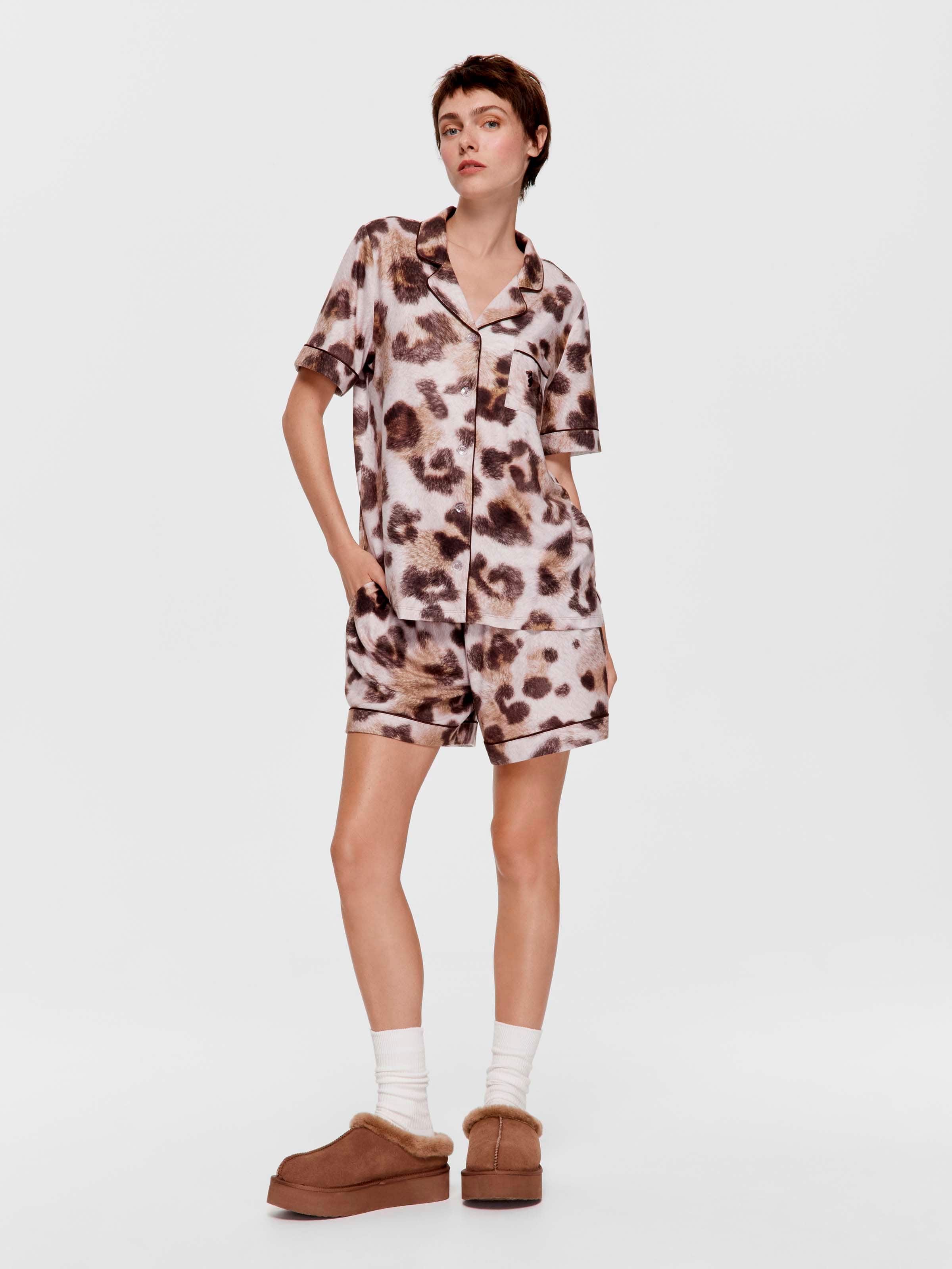 Leopard Plush Shortie Pj Set