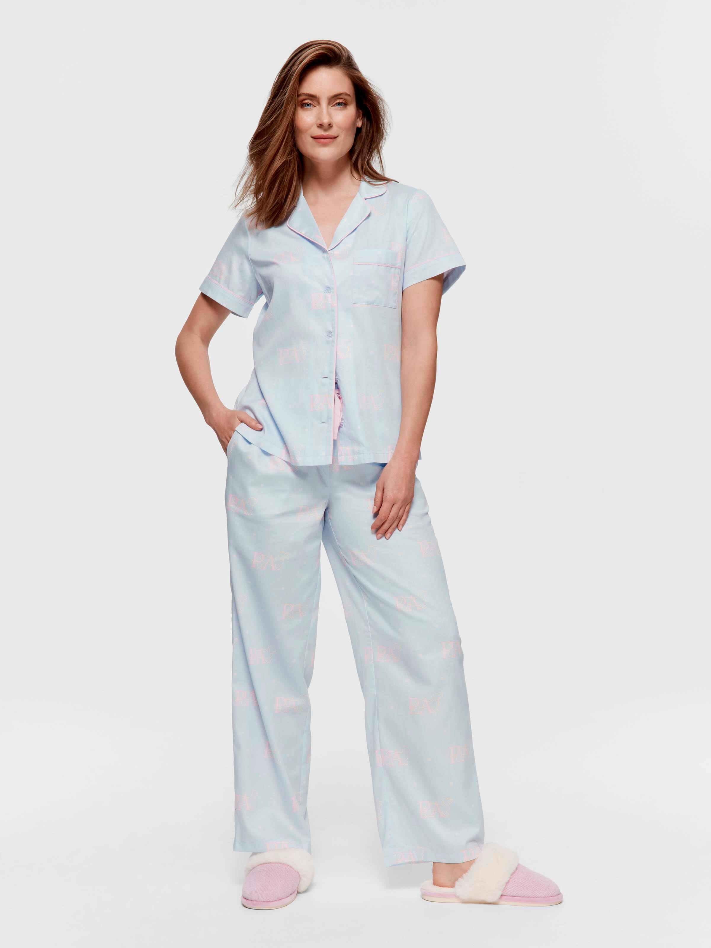 Blue Logo 100% Cotton Short Sleeve & Pant Pj Set