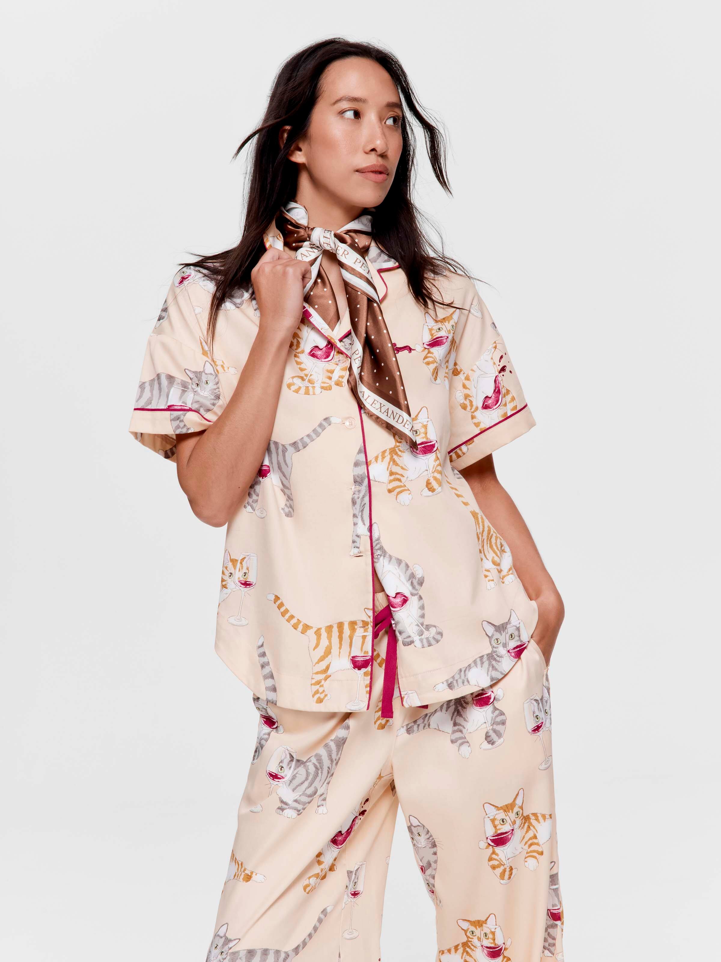 Cats And Wine 100% Cotton Short Sleeve & Pant Pj Set