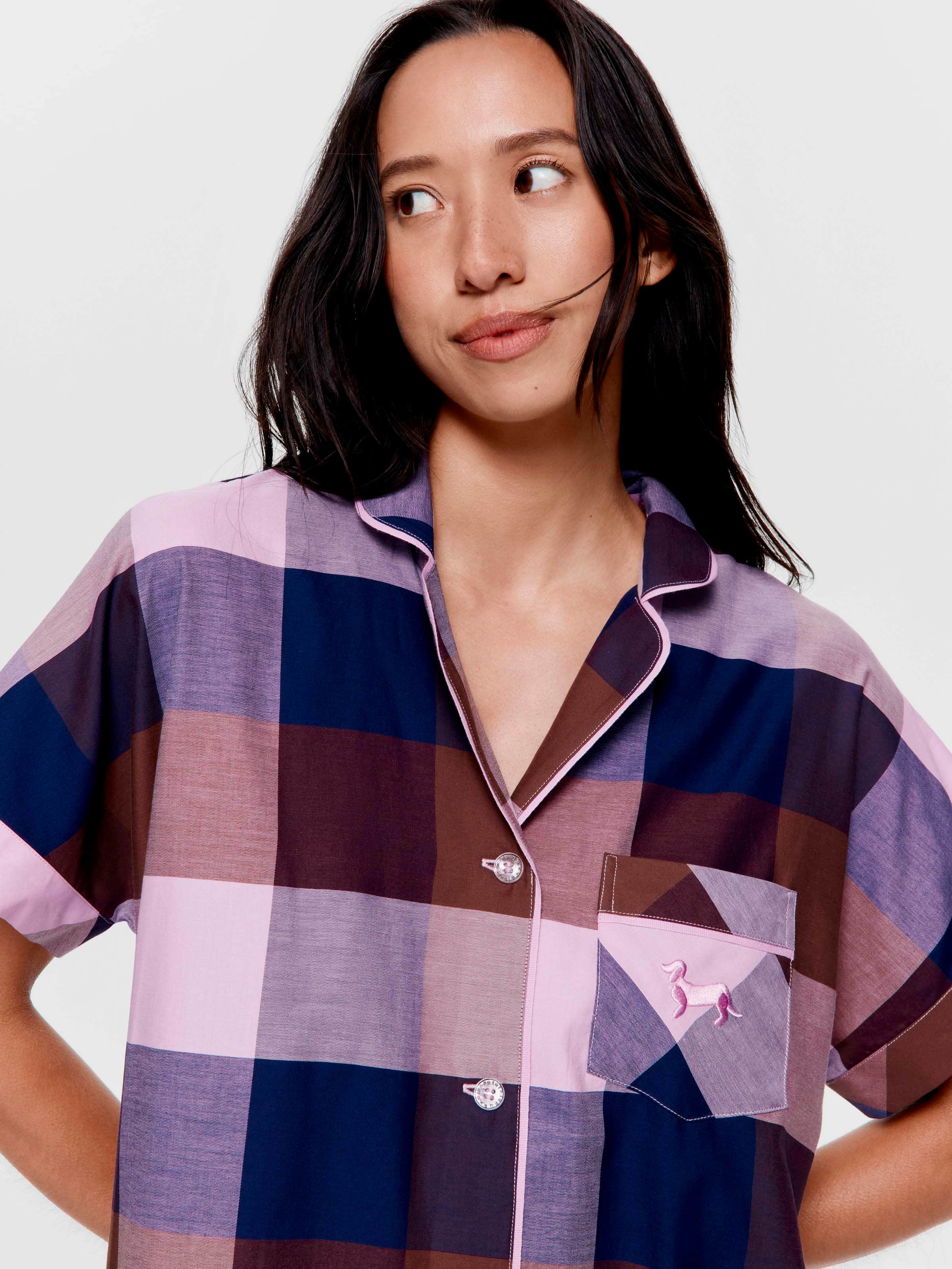 Navy & Choc Buffalo Check 100% Cotton Boyfriend Nightshirt