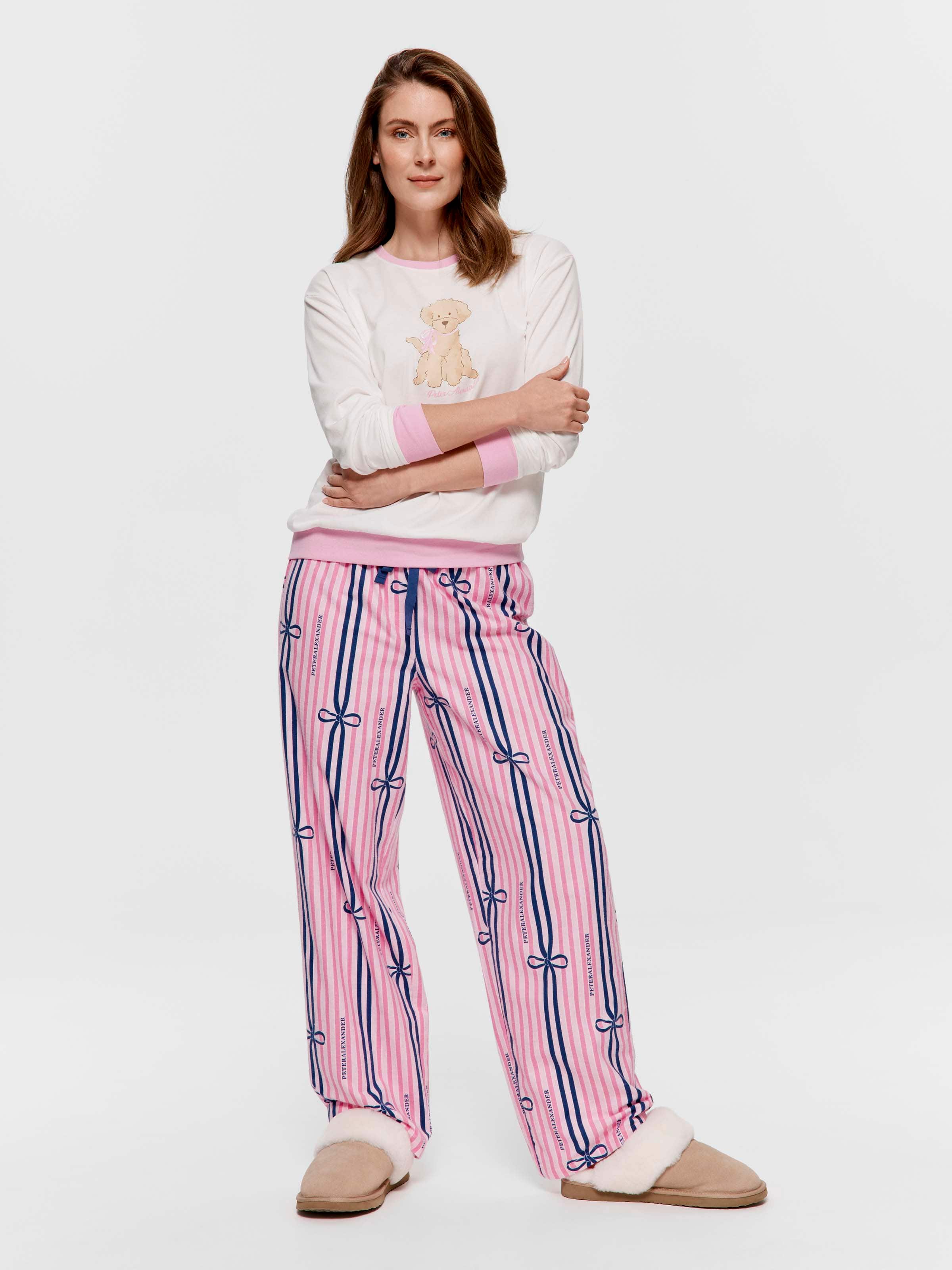 Bow Stripe 100% Cotton Flannelette Classic Pj Pant