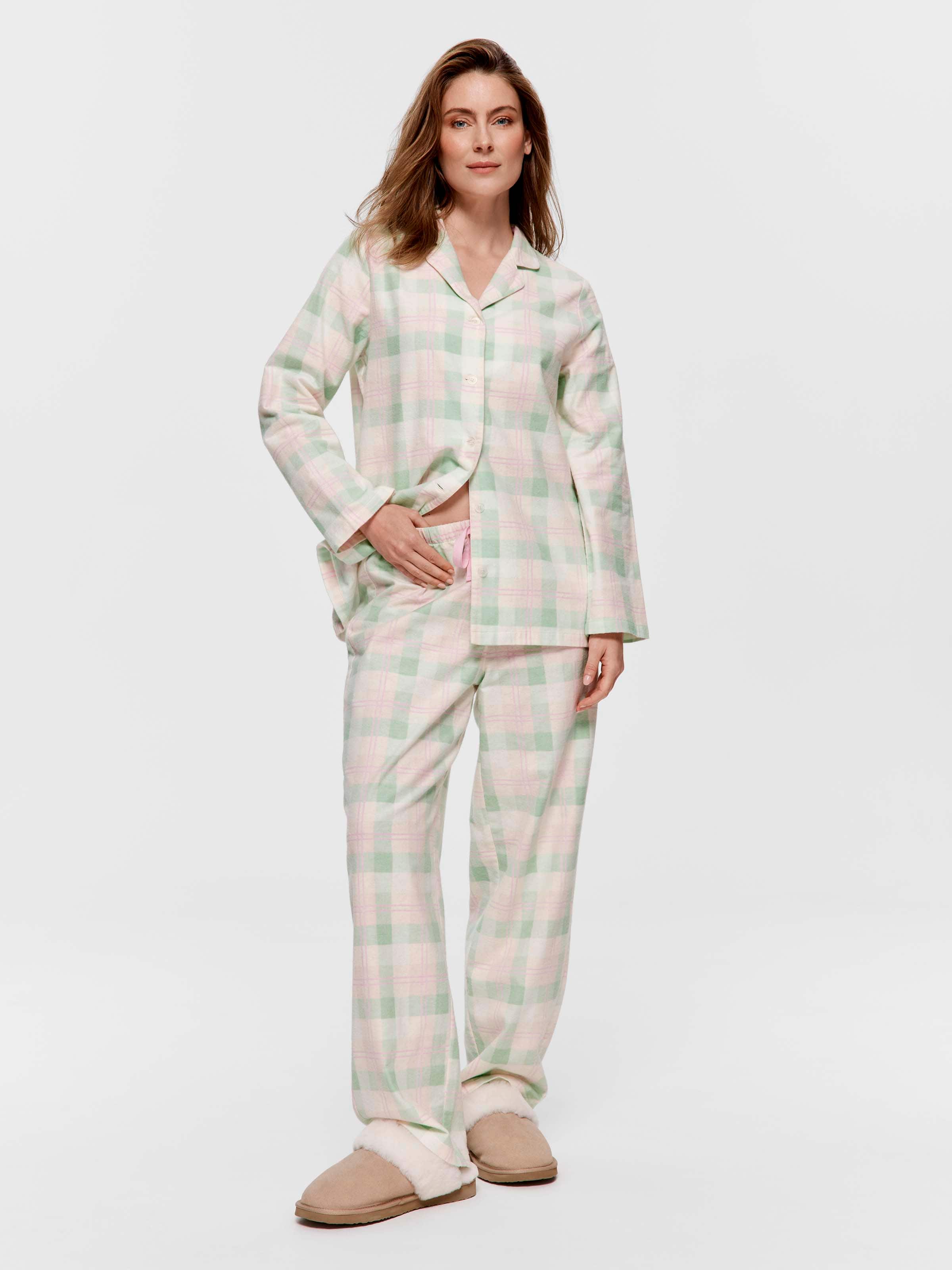 Mint Check 100% Cotton Flannelette Classic Pj Set
