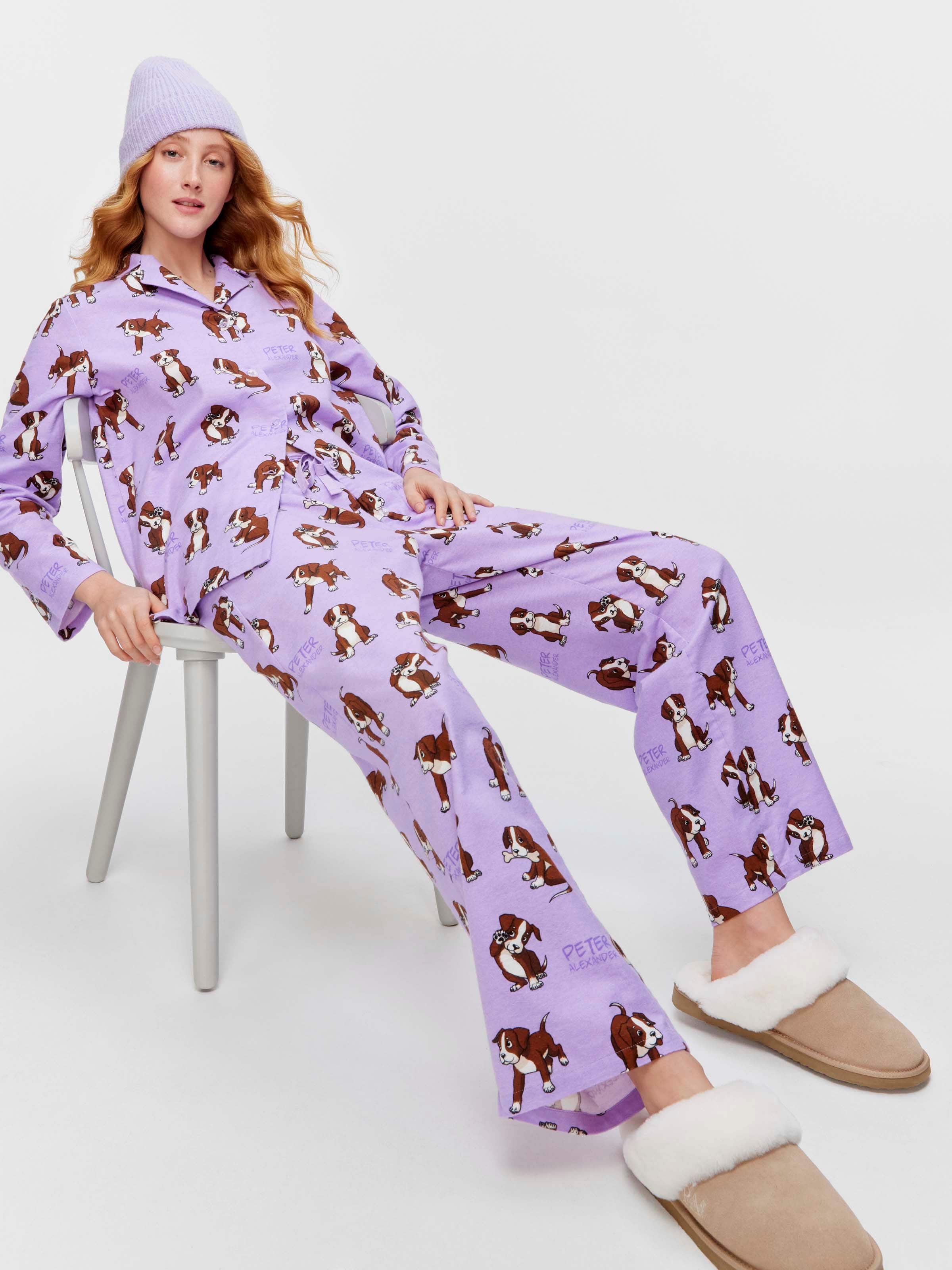 Lilac Boxer Puppy 100% Cotton Flannelette Classic Pj Set