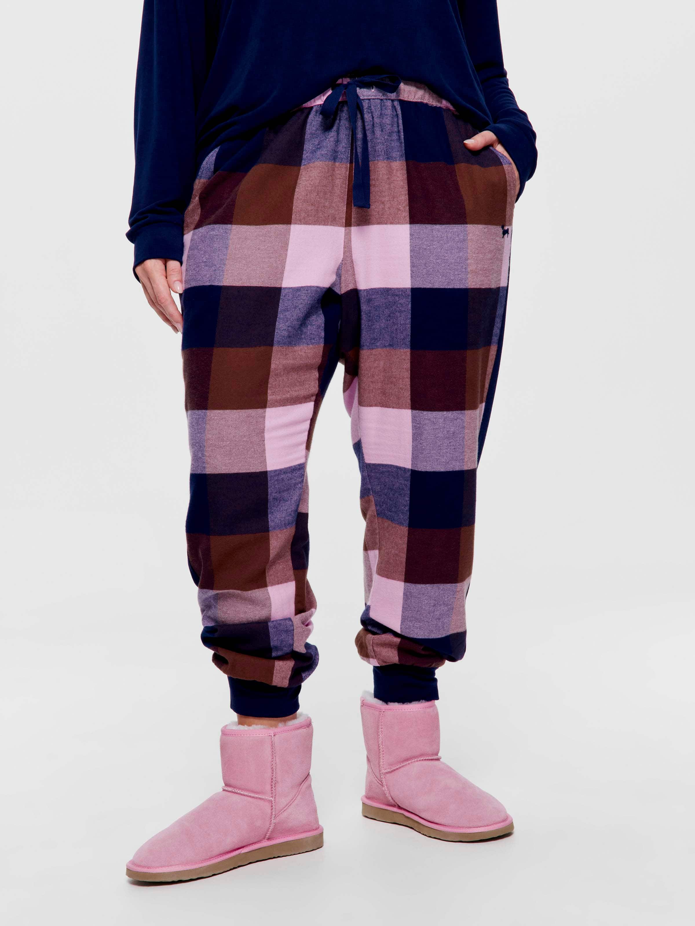 P.A. Plus Navy & Choc Buffalo Check 100% Cotton Flannelette Cuff Pj Pant