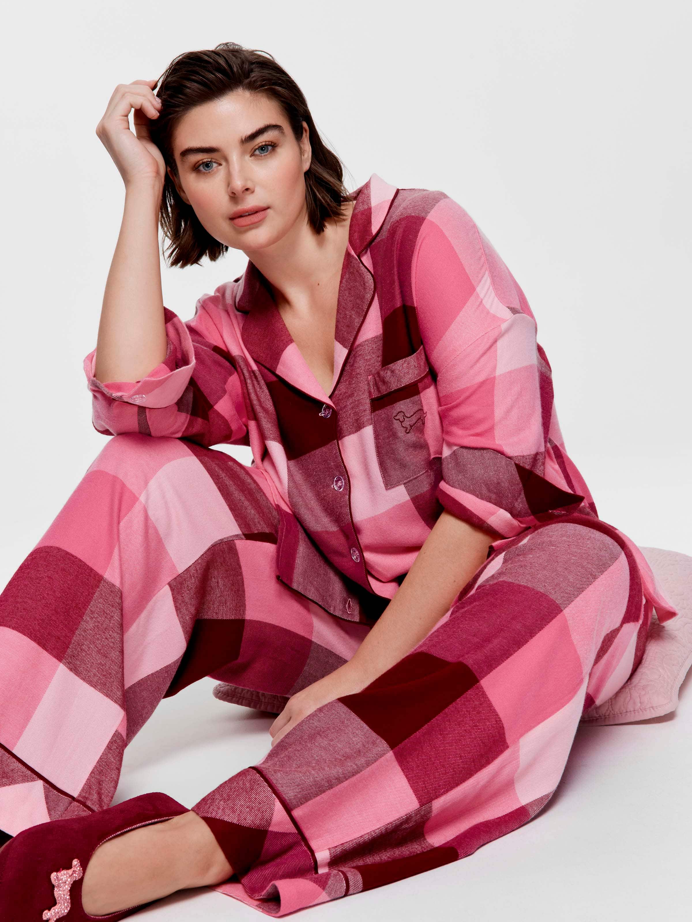 P.A. Plus Wine Buffalo Check Bamboo Flannelette Pj Set