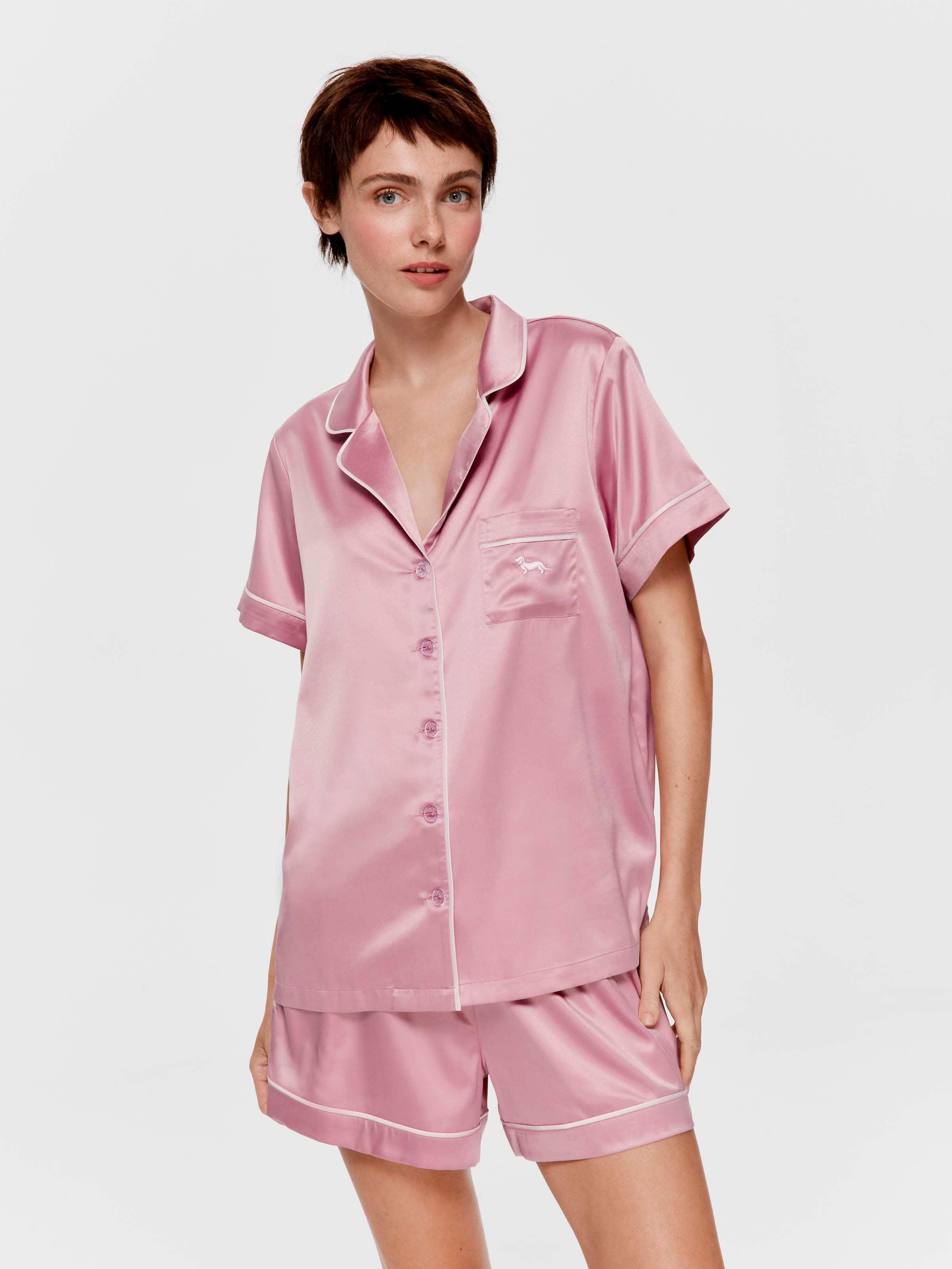 Powder Pink Chic Satin Shortie Pj Set