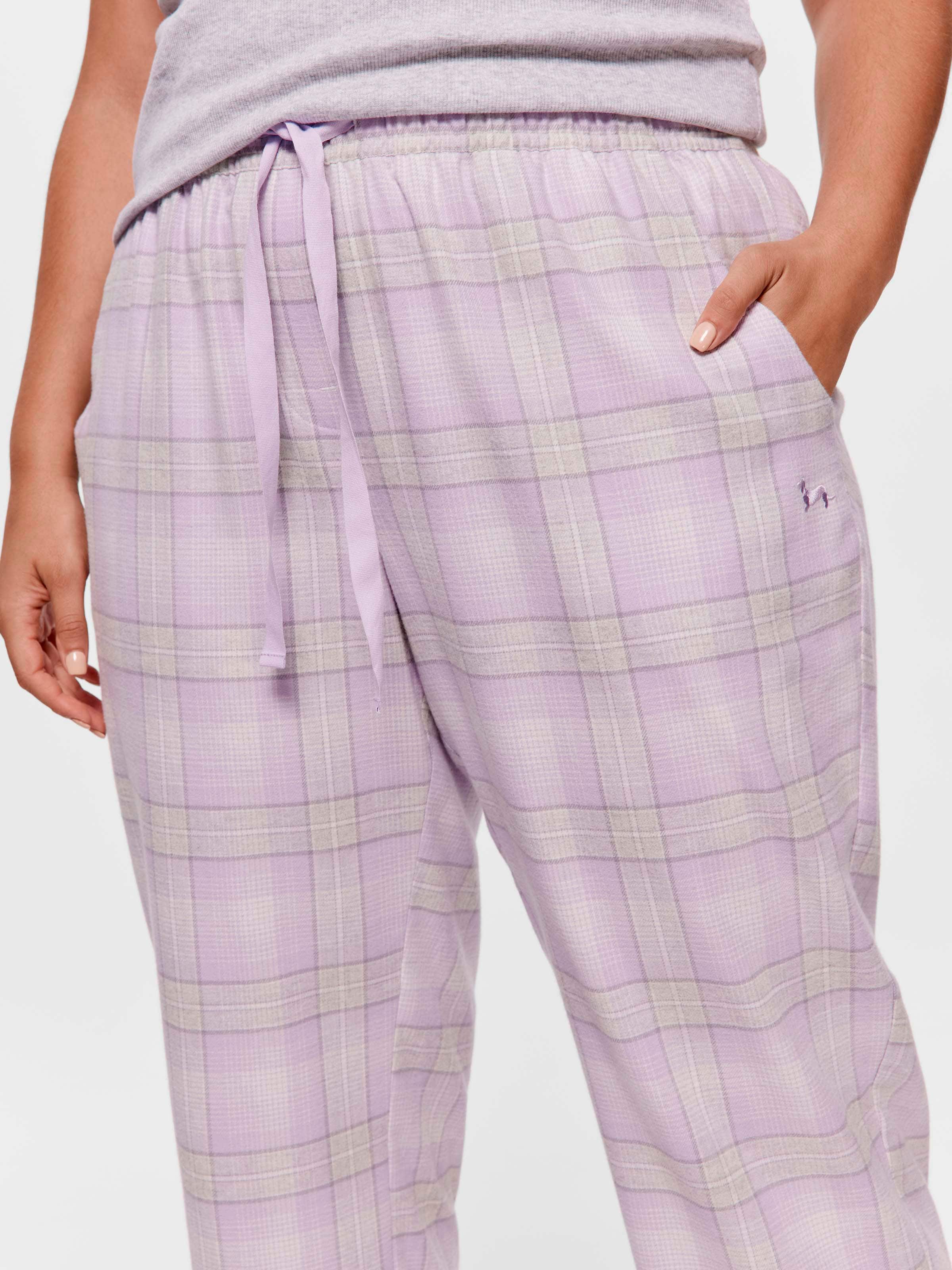 P.A. Plus Lilac 100% Cotton Flannelette Tapered Pj Pant