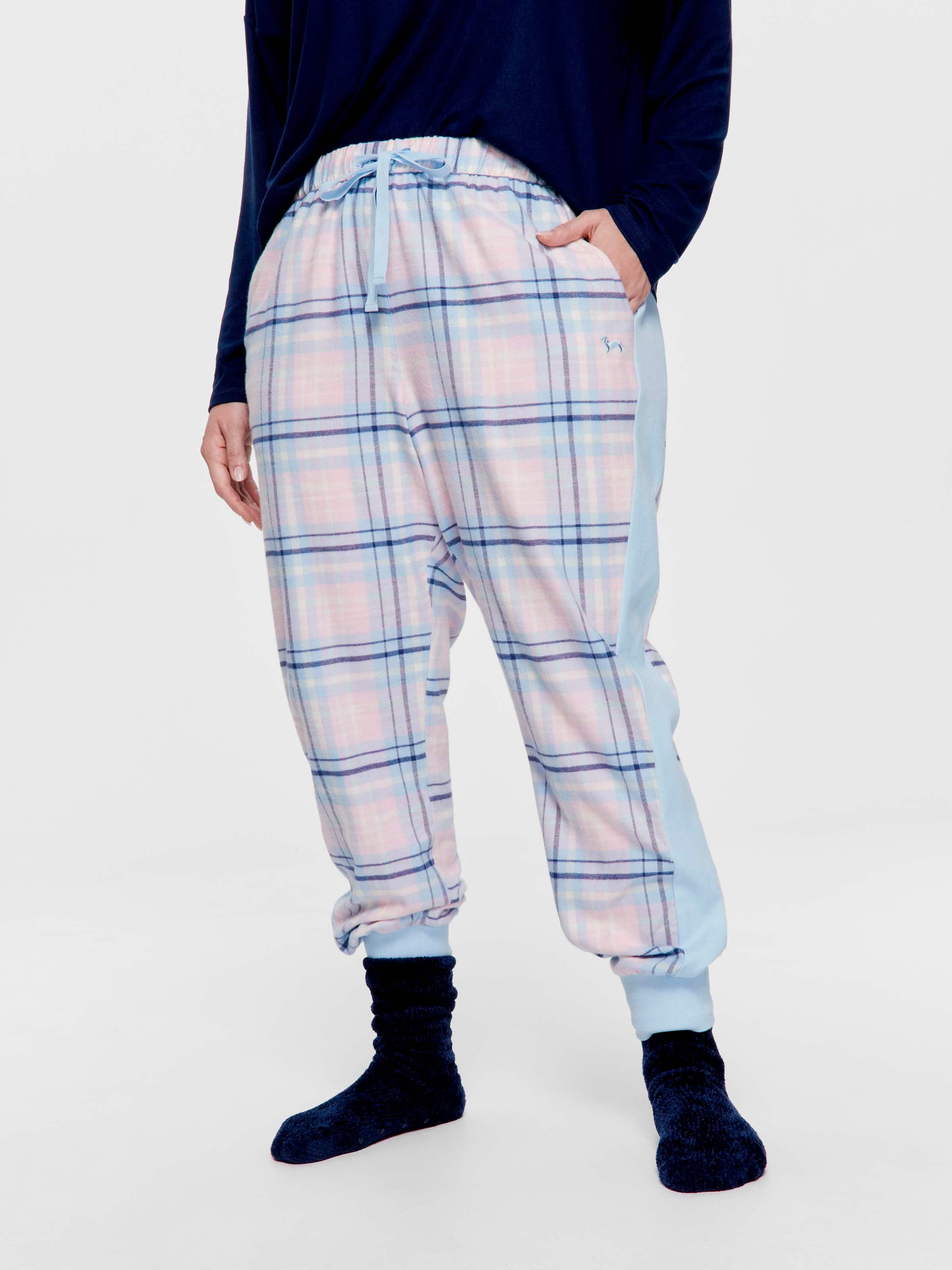 P.A. Plus Blue Check 100% Cotton Flannelette Cuff Pj Pant