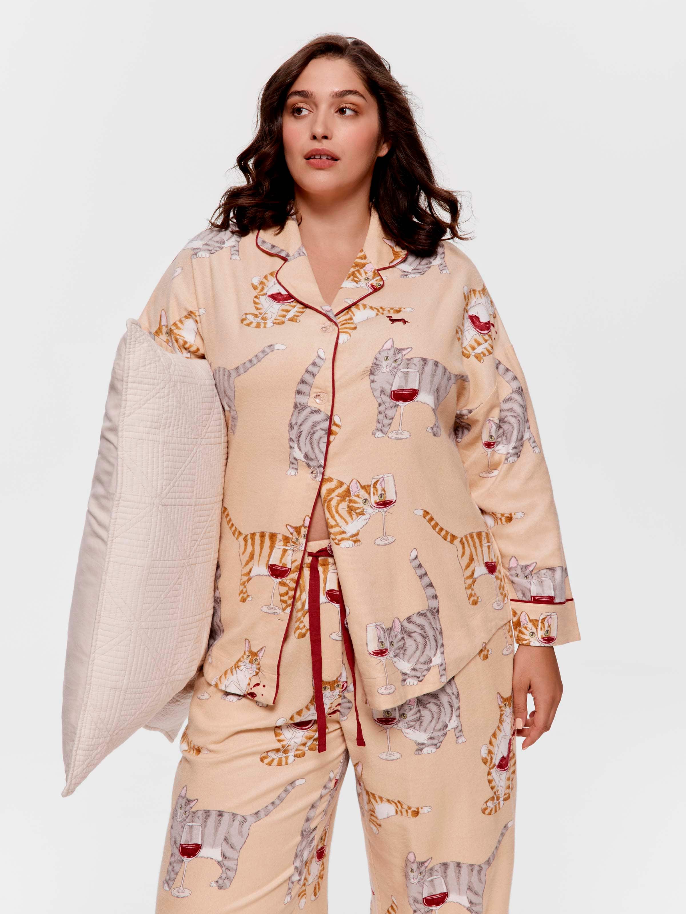 P.A. Plus Cats And Wine Bamboo Flannelette Classic Pj Set