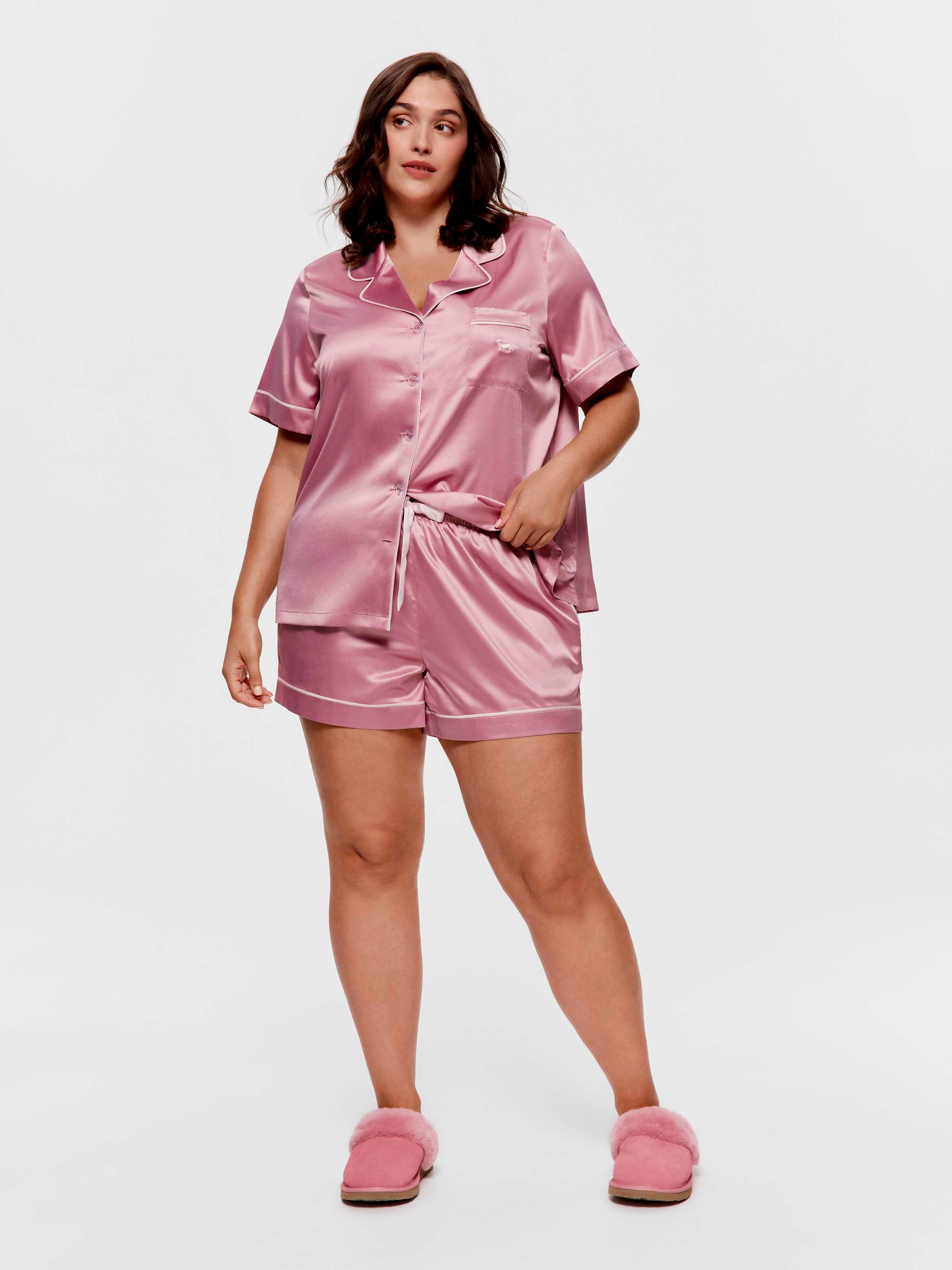 P.A. Plus Powder Pink Chic Satin Shortie Pj Set