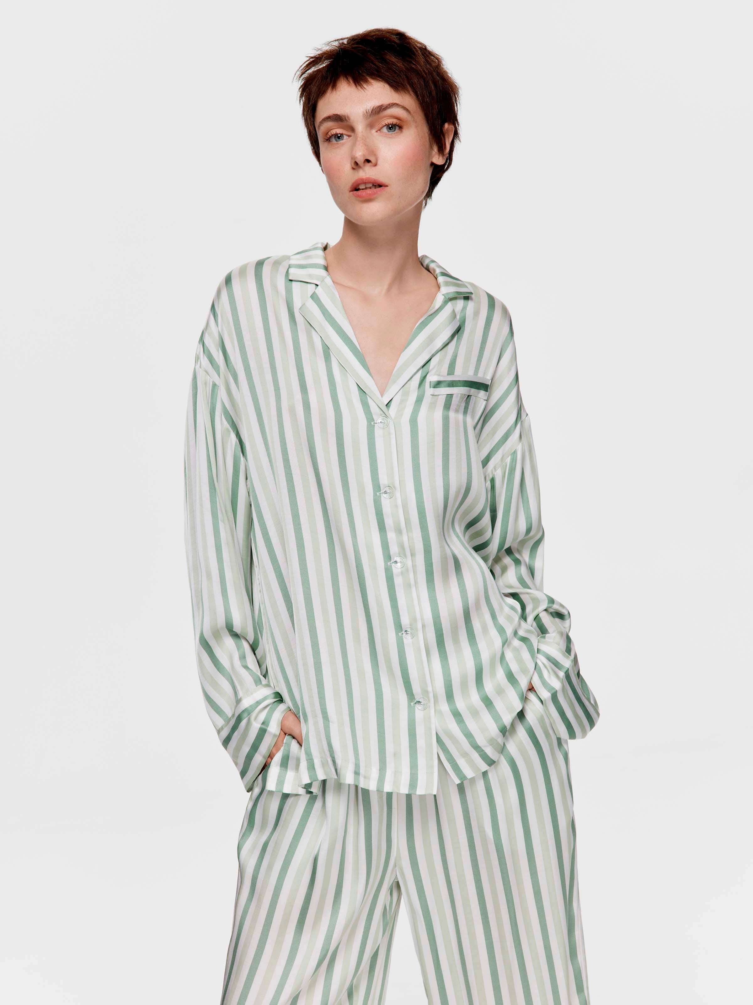 Green Stripe Oversized Long Pj Set