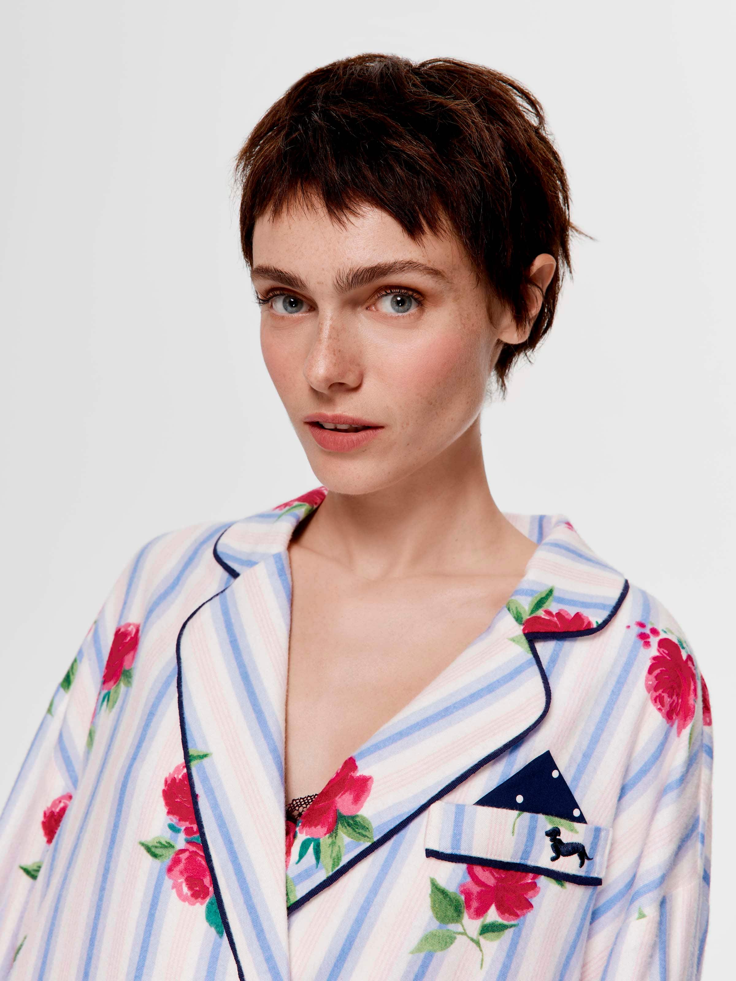 Floral Stripe Double Breasted Bamboo Flannelette Shirt