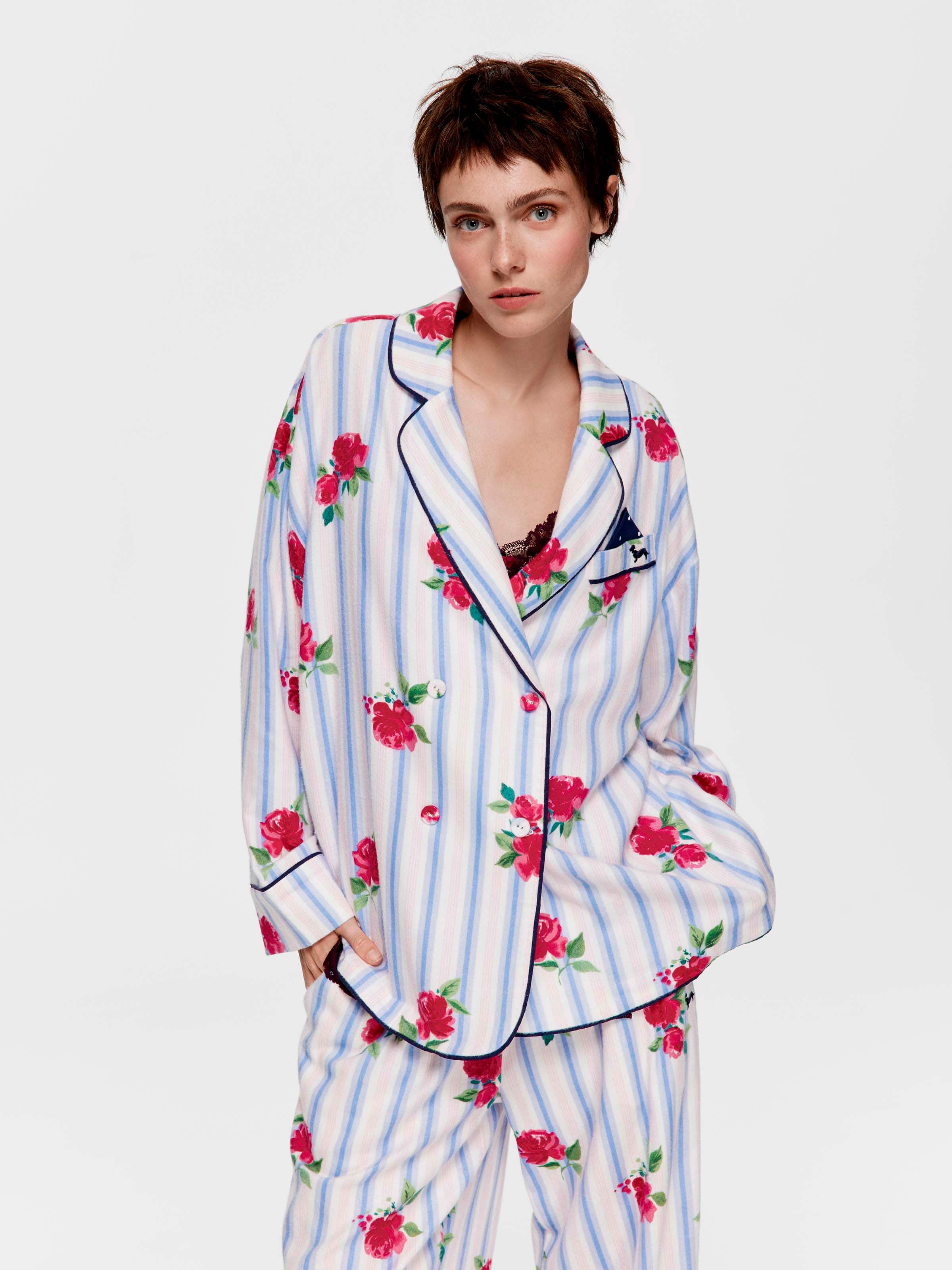 Floral Stripe Double Breasted Bamboo Flannelette Shirt