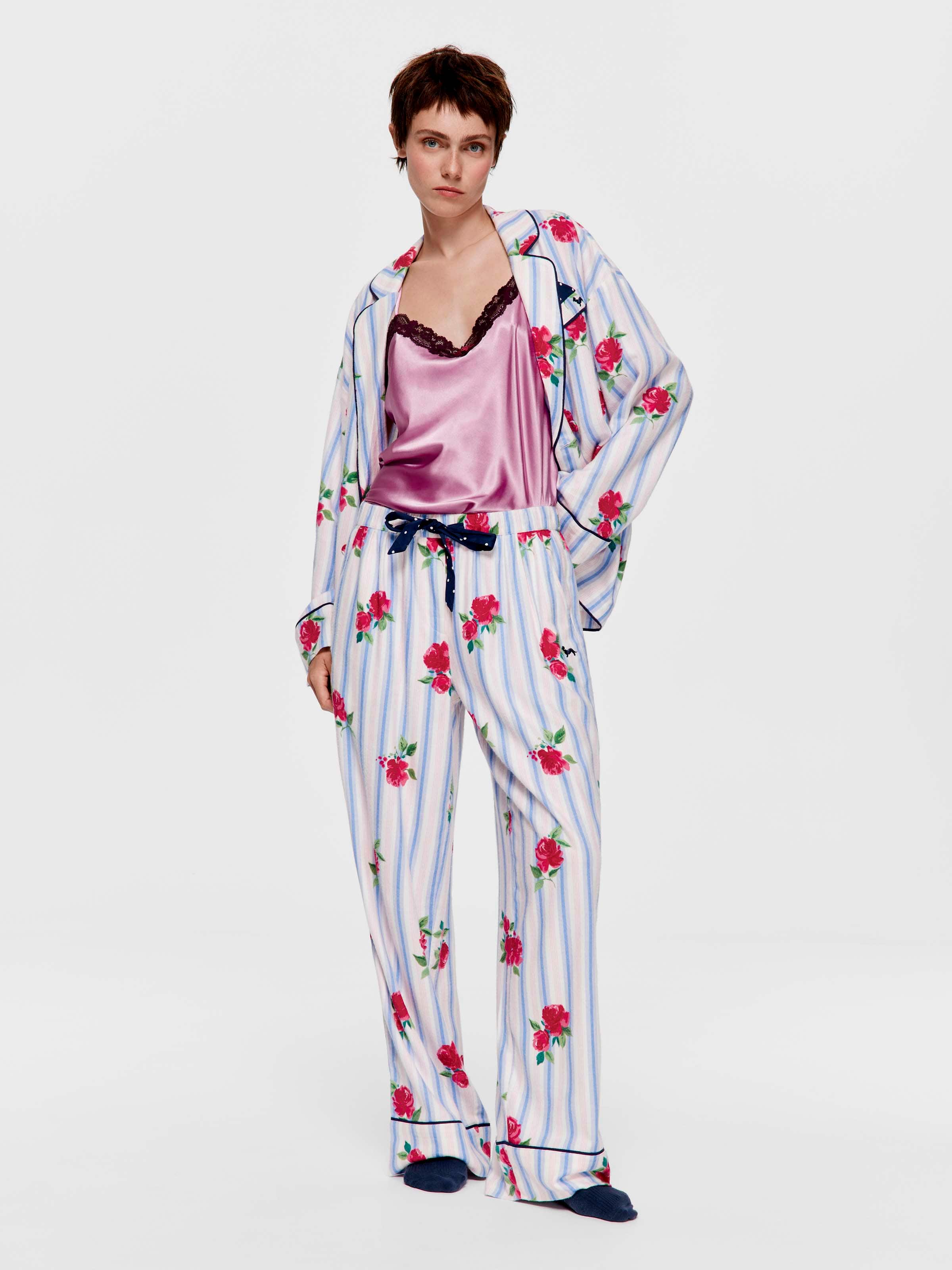 Floral Stripe Bamboo Flannelette Wide Leg Pj Pant