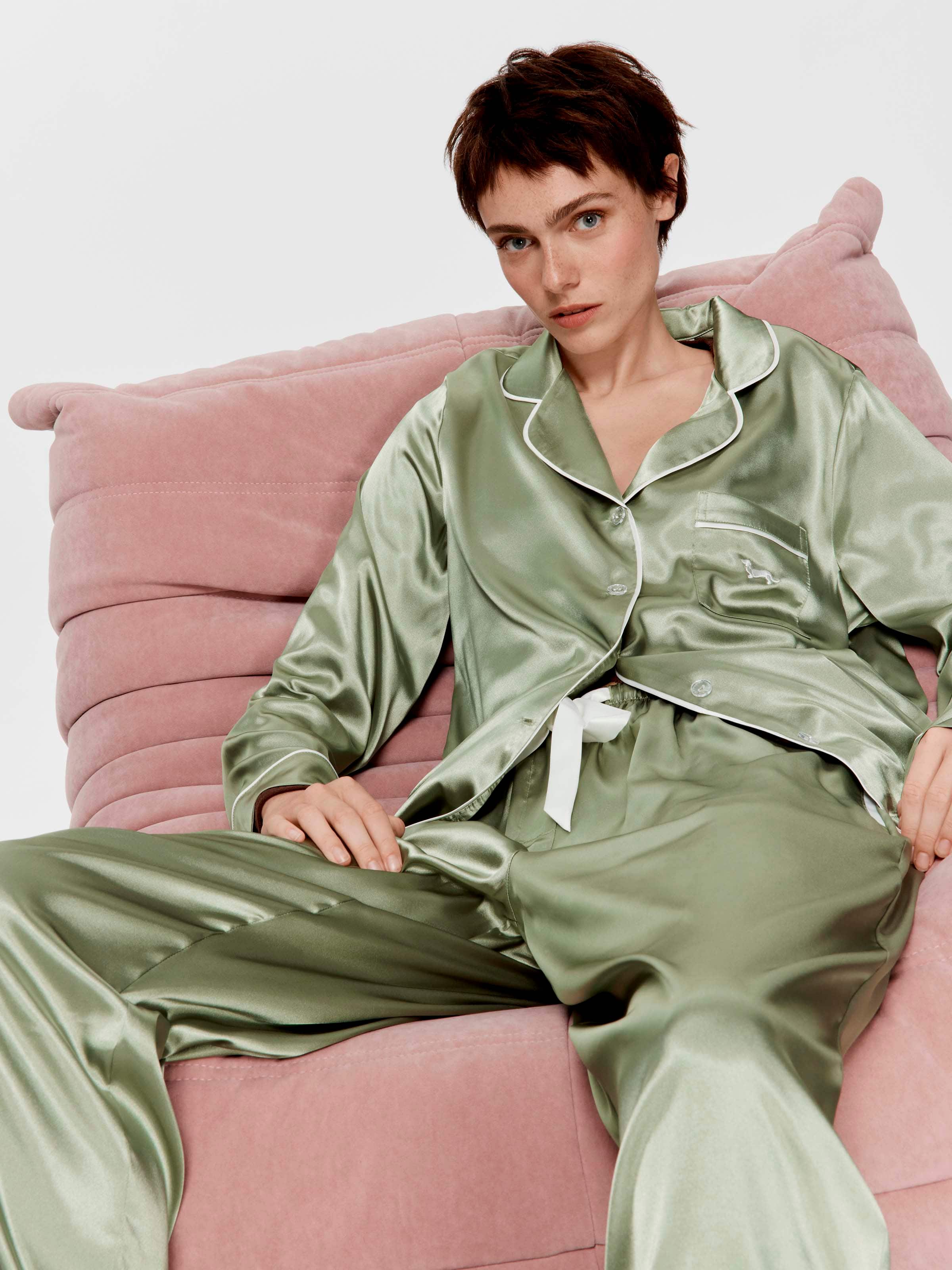 Sage Chic Satin Long Pj Set
