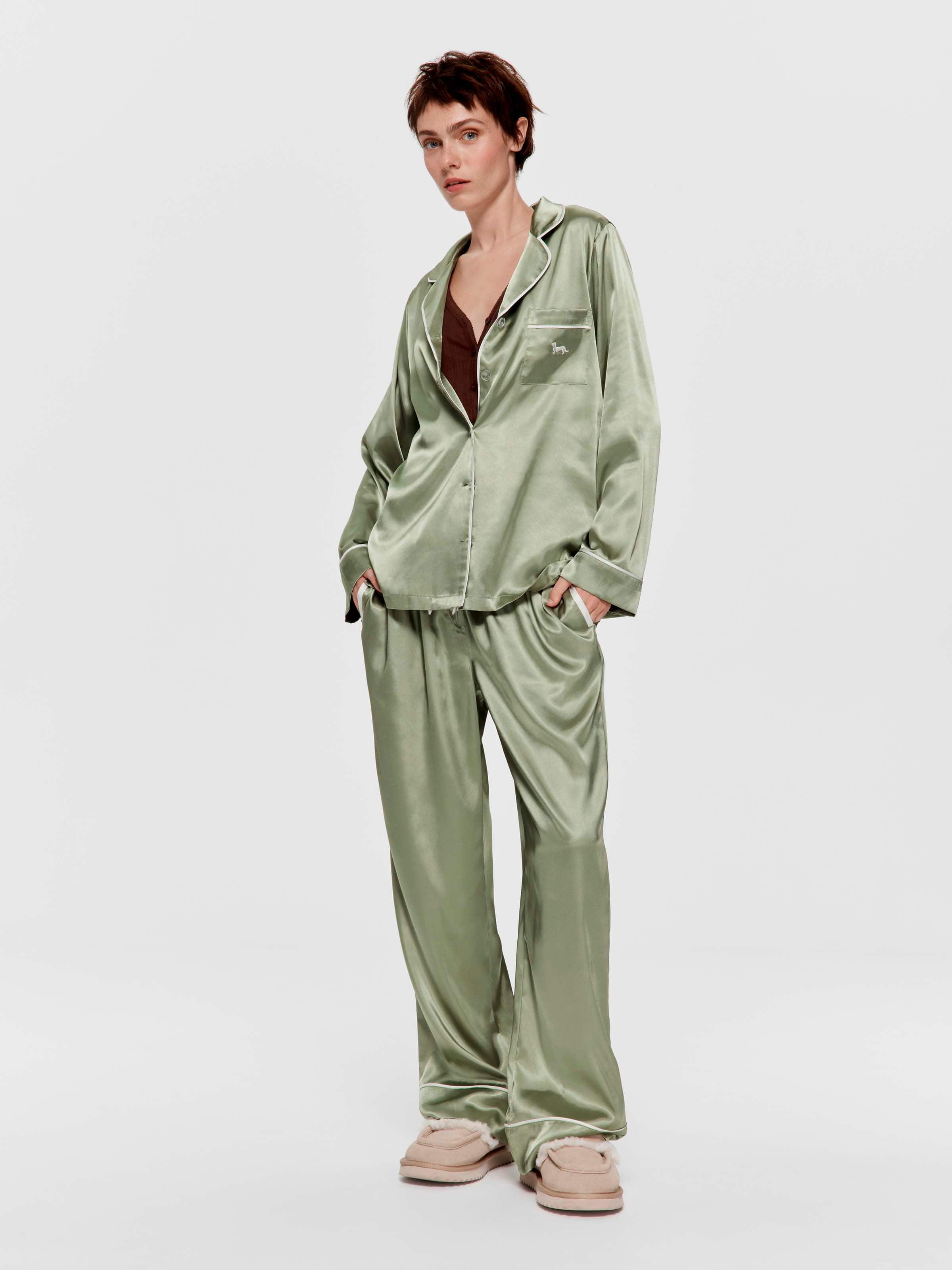 Sage Chic Satin Long Pj Set