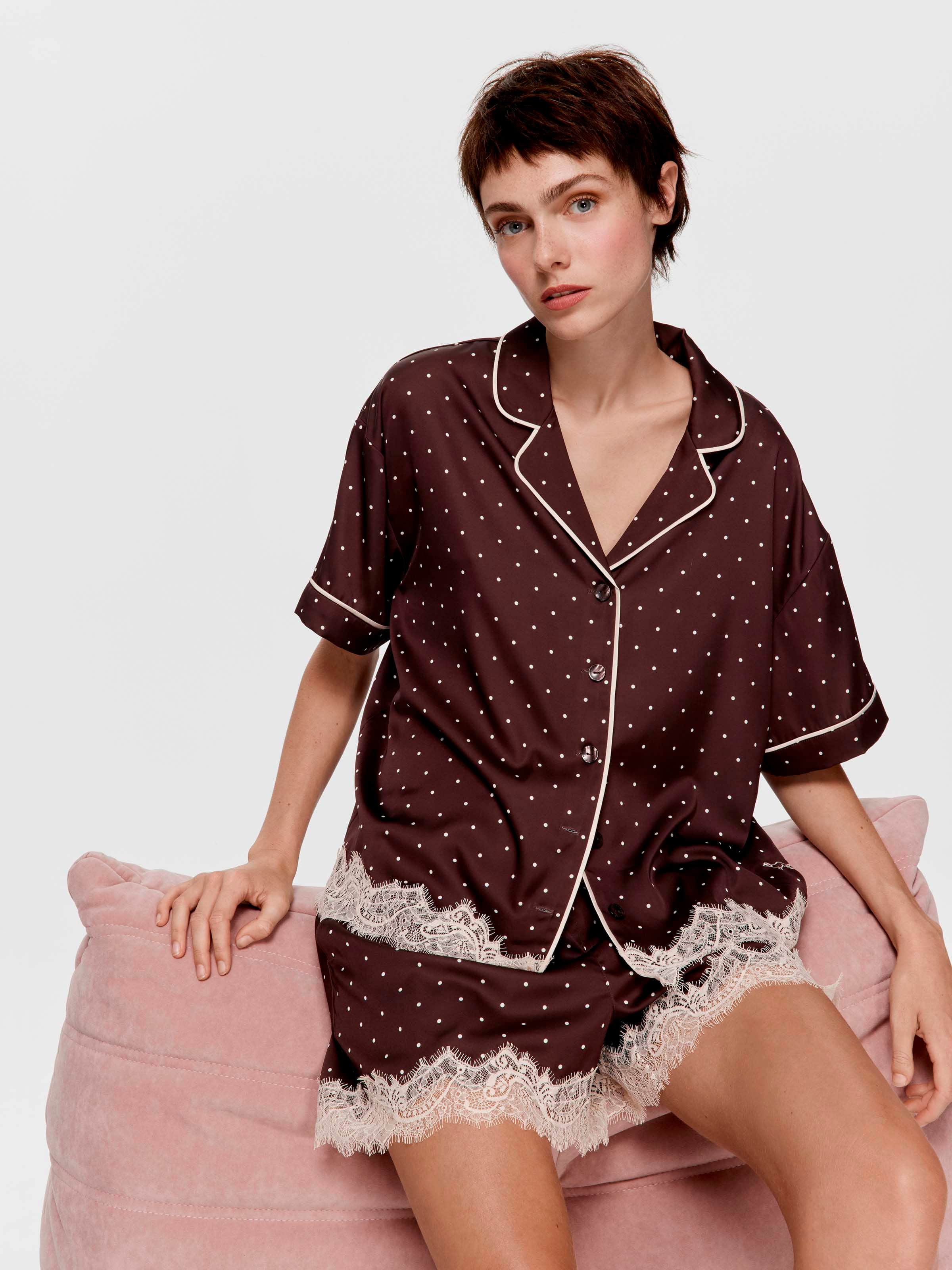 Chocolate Spot Lace Satin Pj Set