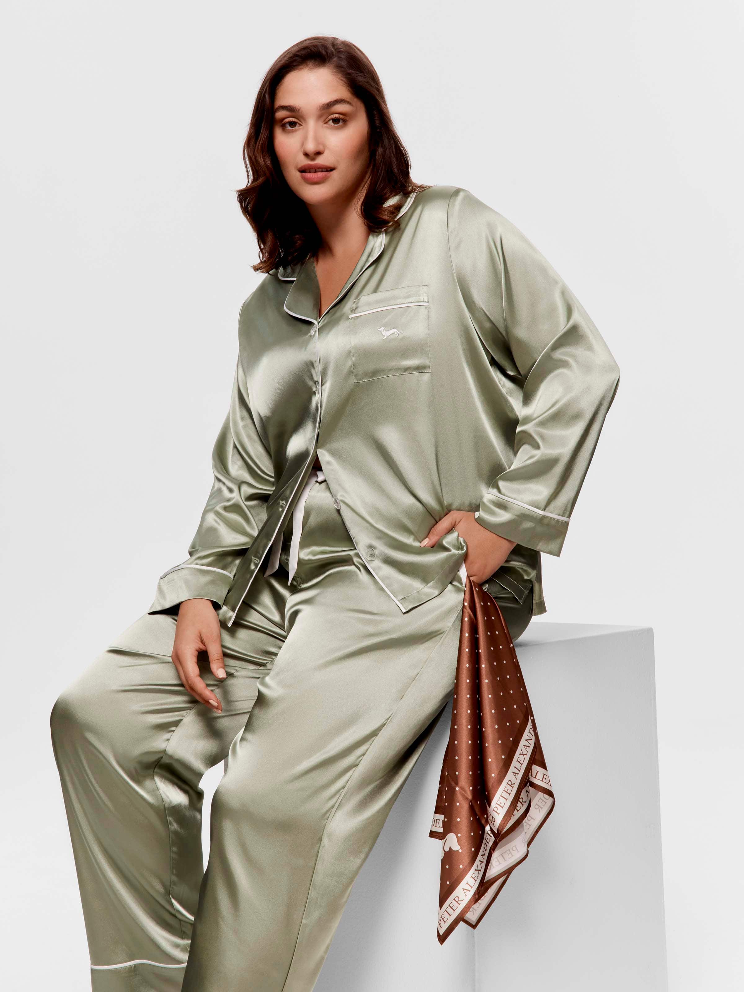 P.A. Plus Sage Chic Satin Long Pj Set