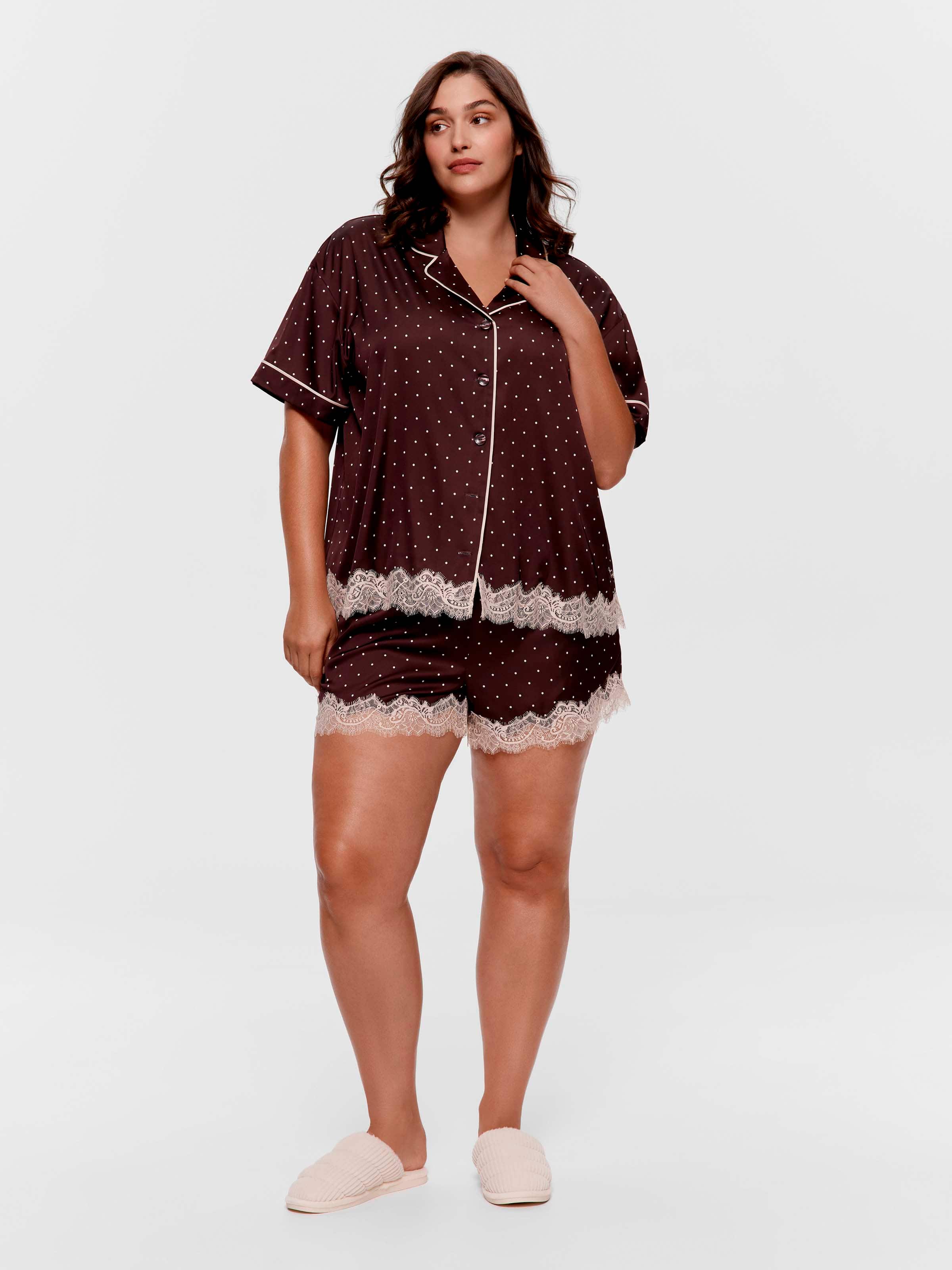 P.A. Plus Chocolate Spot Lace Satin Pj Set