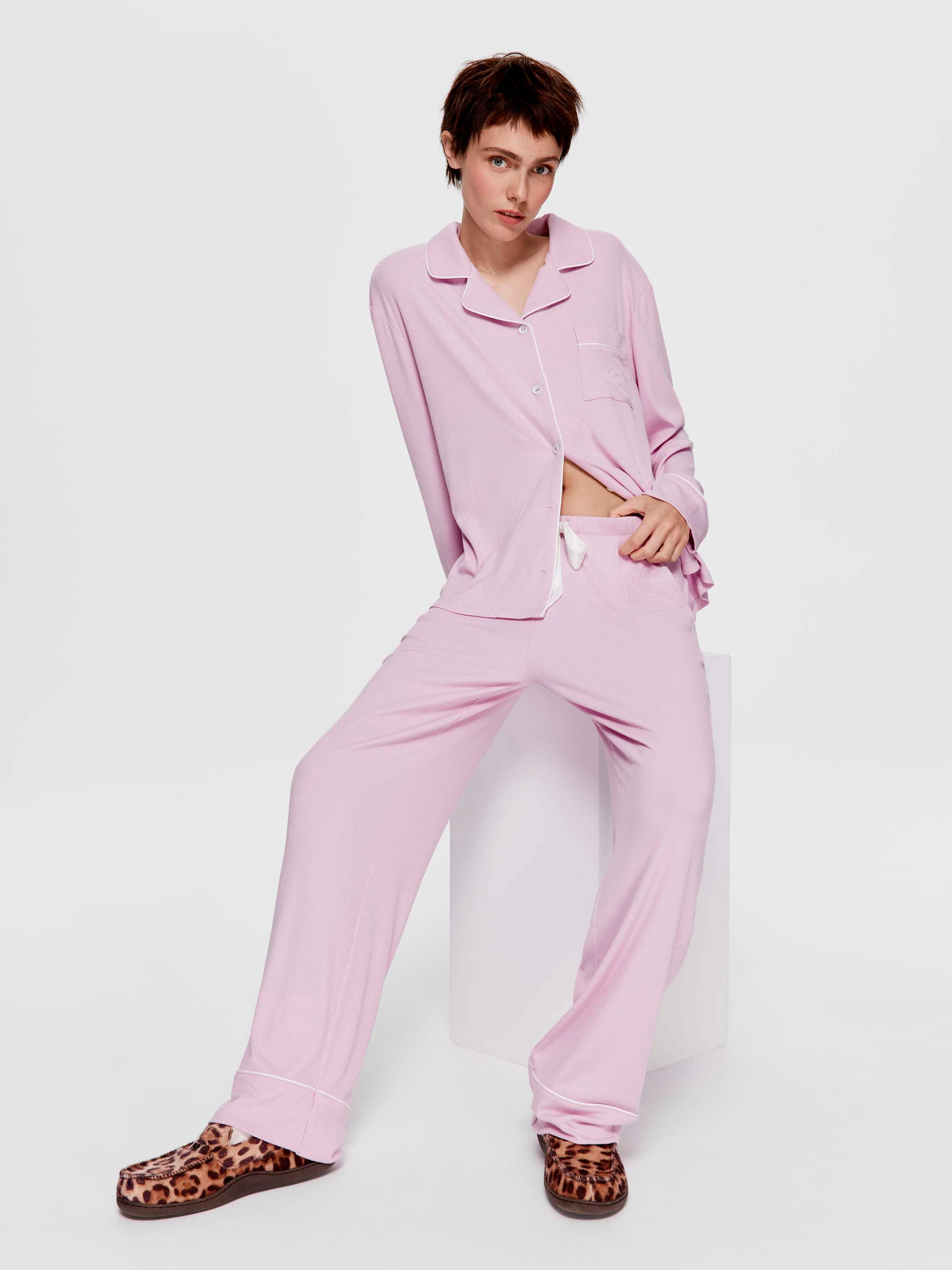 Lilac Bamboo Rib Long Pj Set