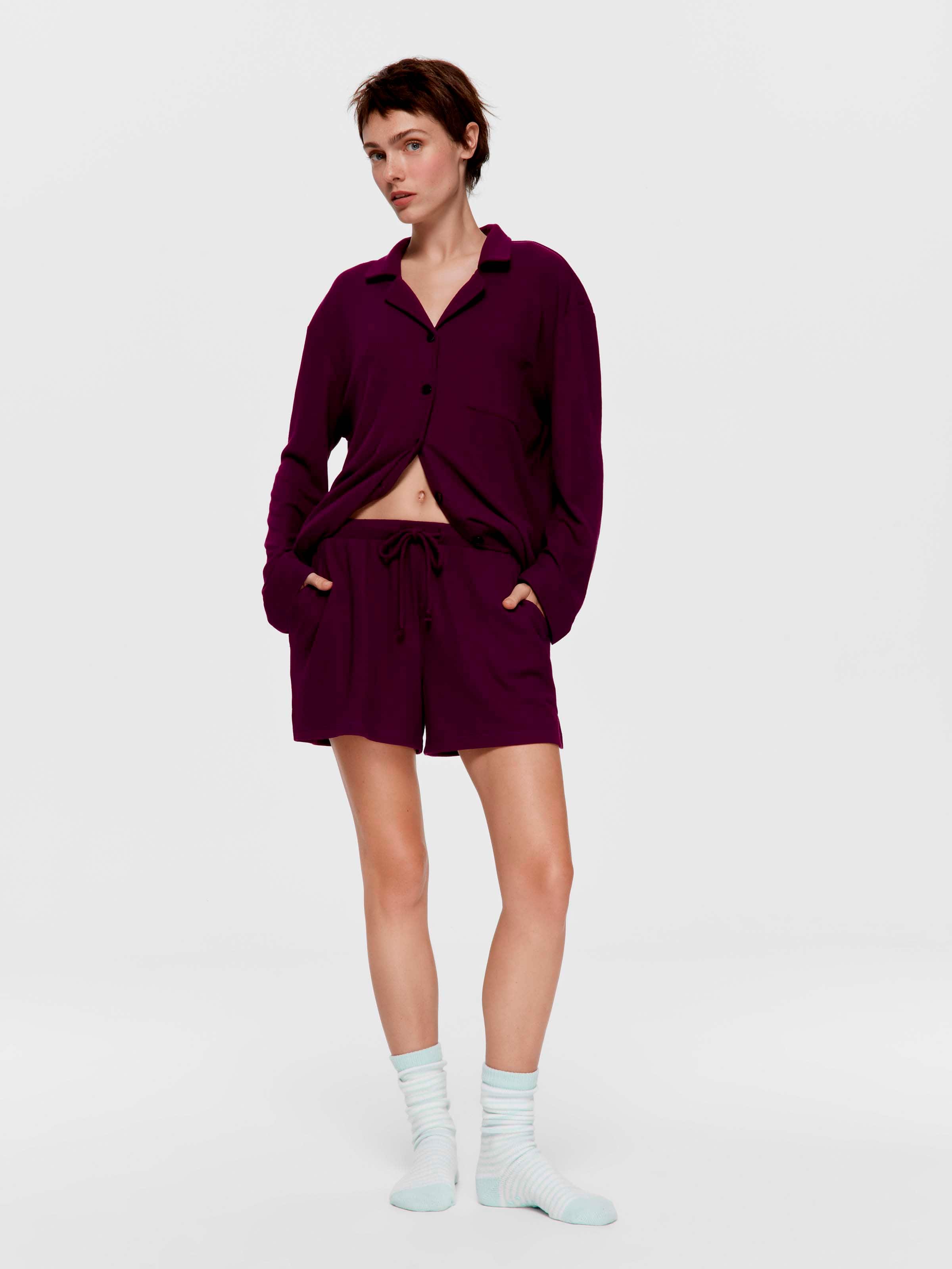 Plum Waffle Mid Short