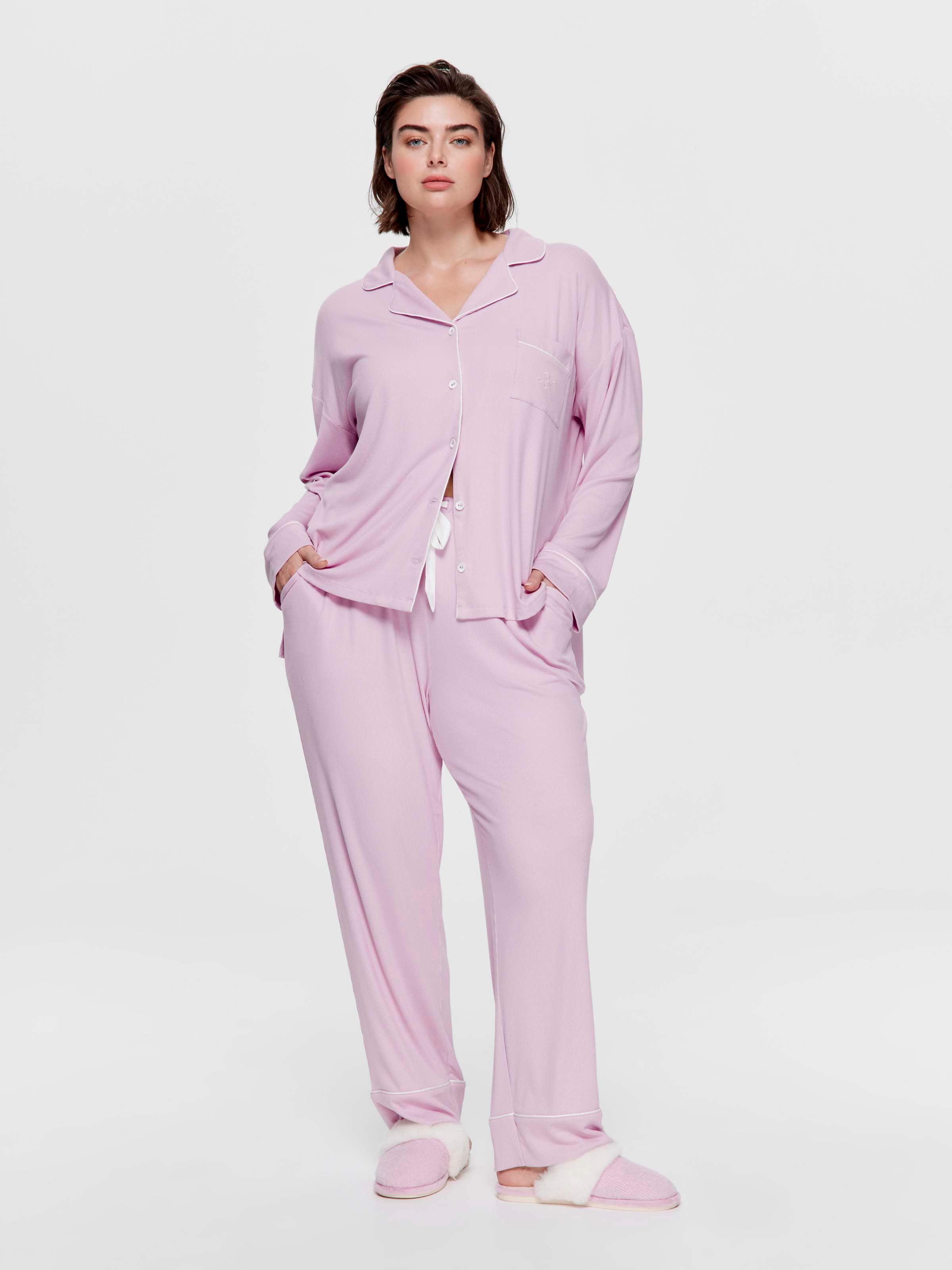 P.A. Plus Lilac Bamboo Rib Long Pj Set