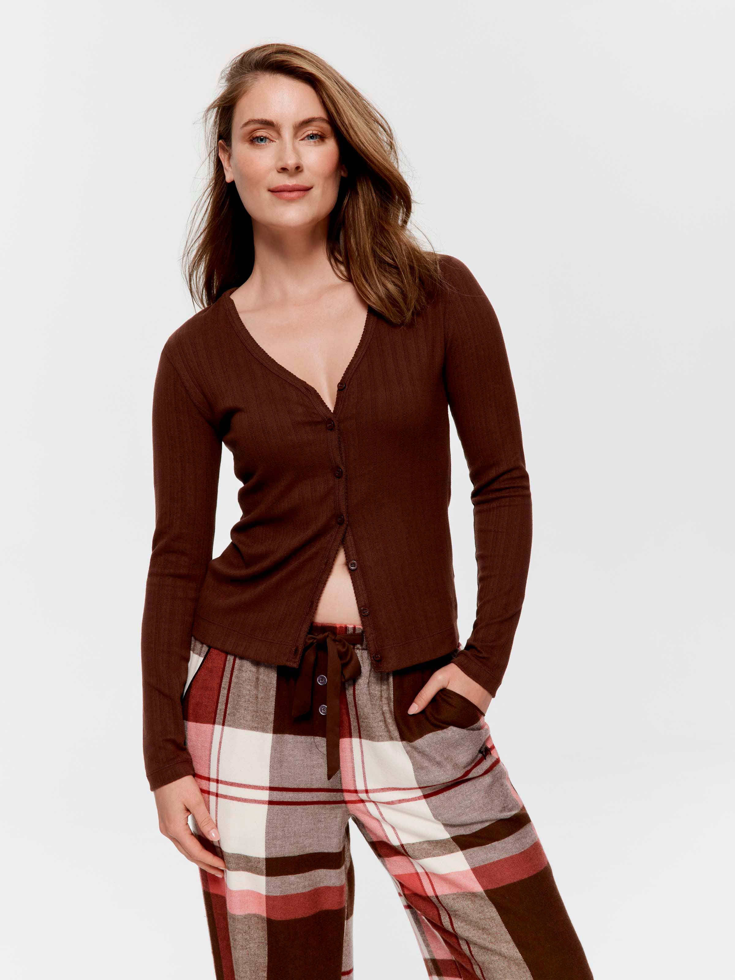 Chocolate Pointelle Cardi Top