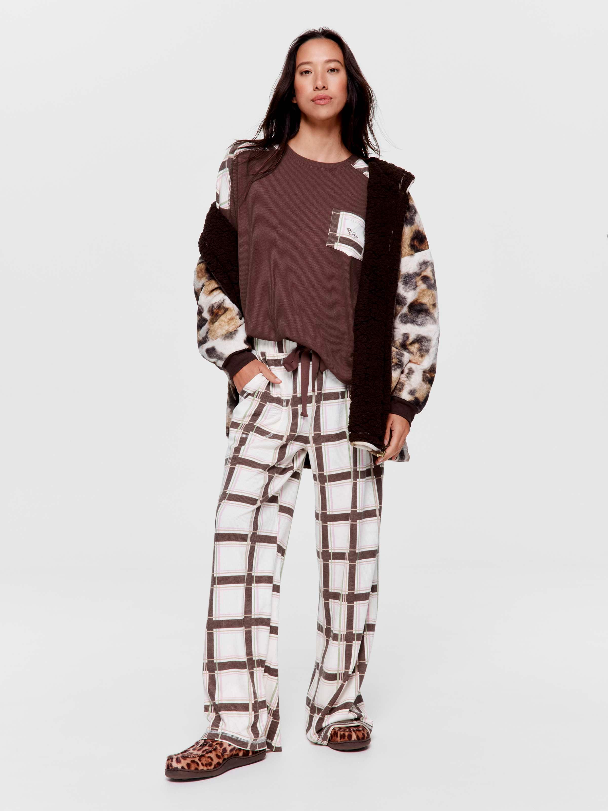 Grandpa Check Waffle Wide Leg Pj Pant