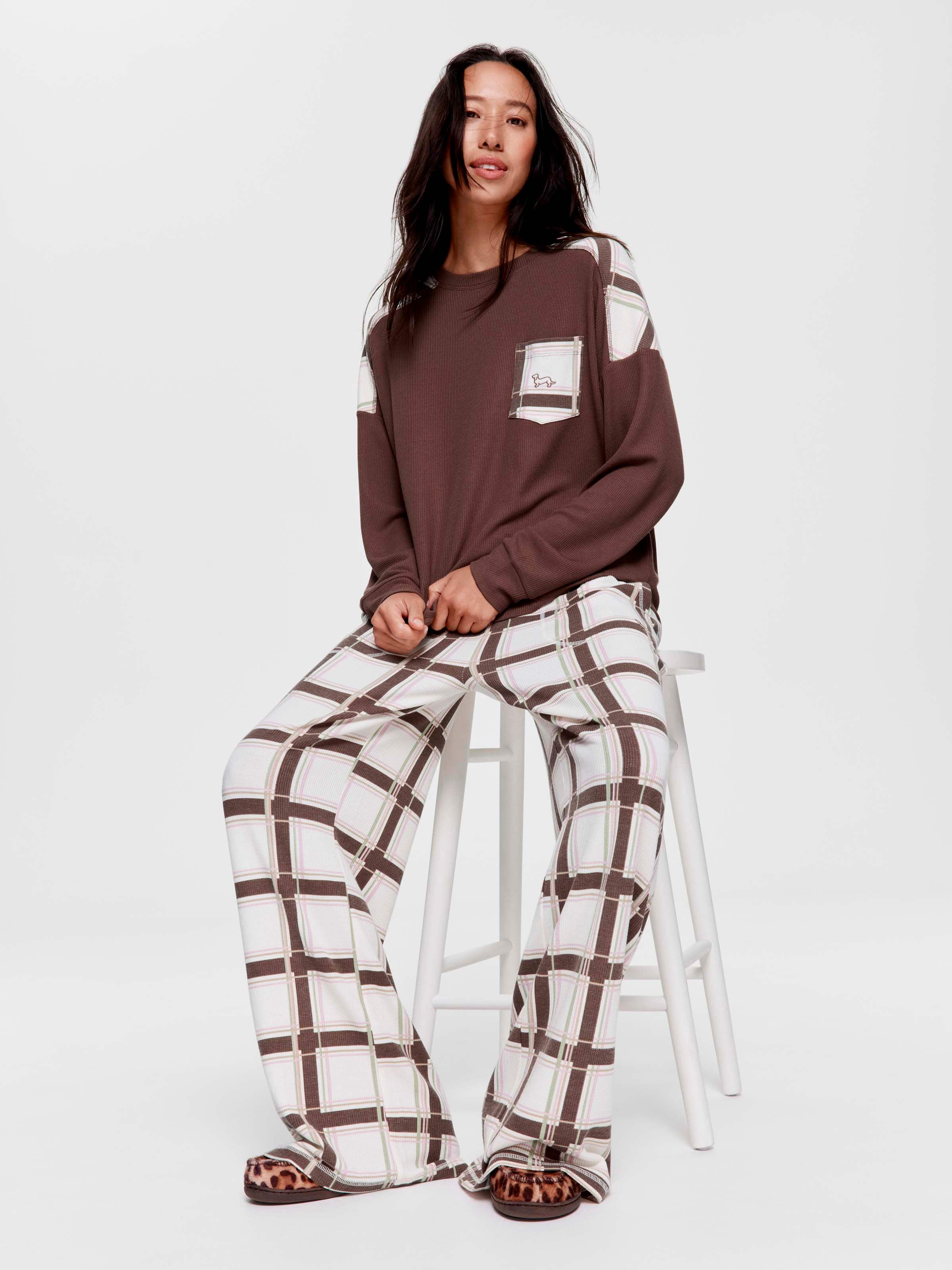 Grandpa Check Waffle Wide Leg Pj Pant