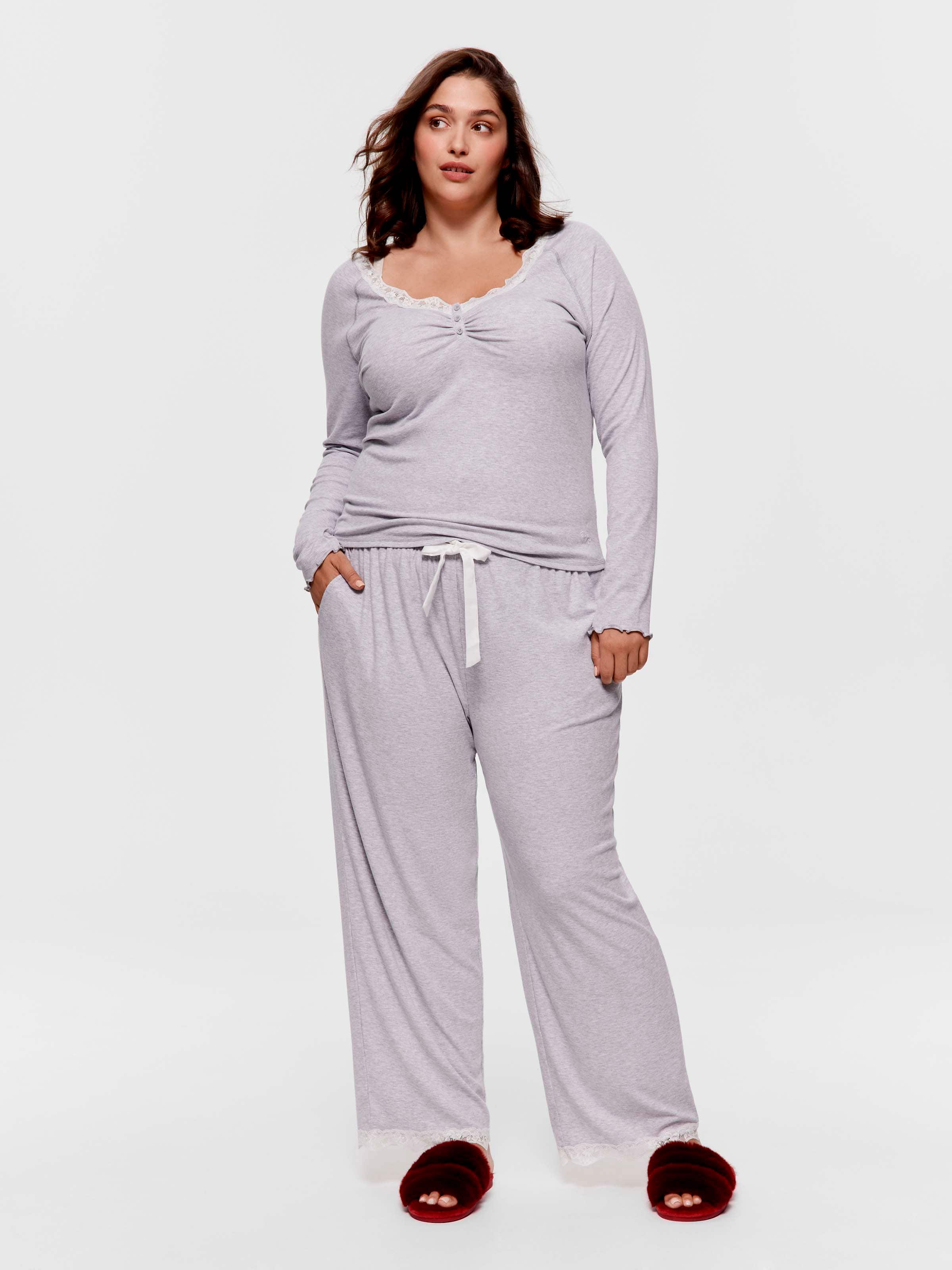 P.A. Plus Grey Marle Lace Henley