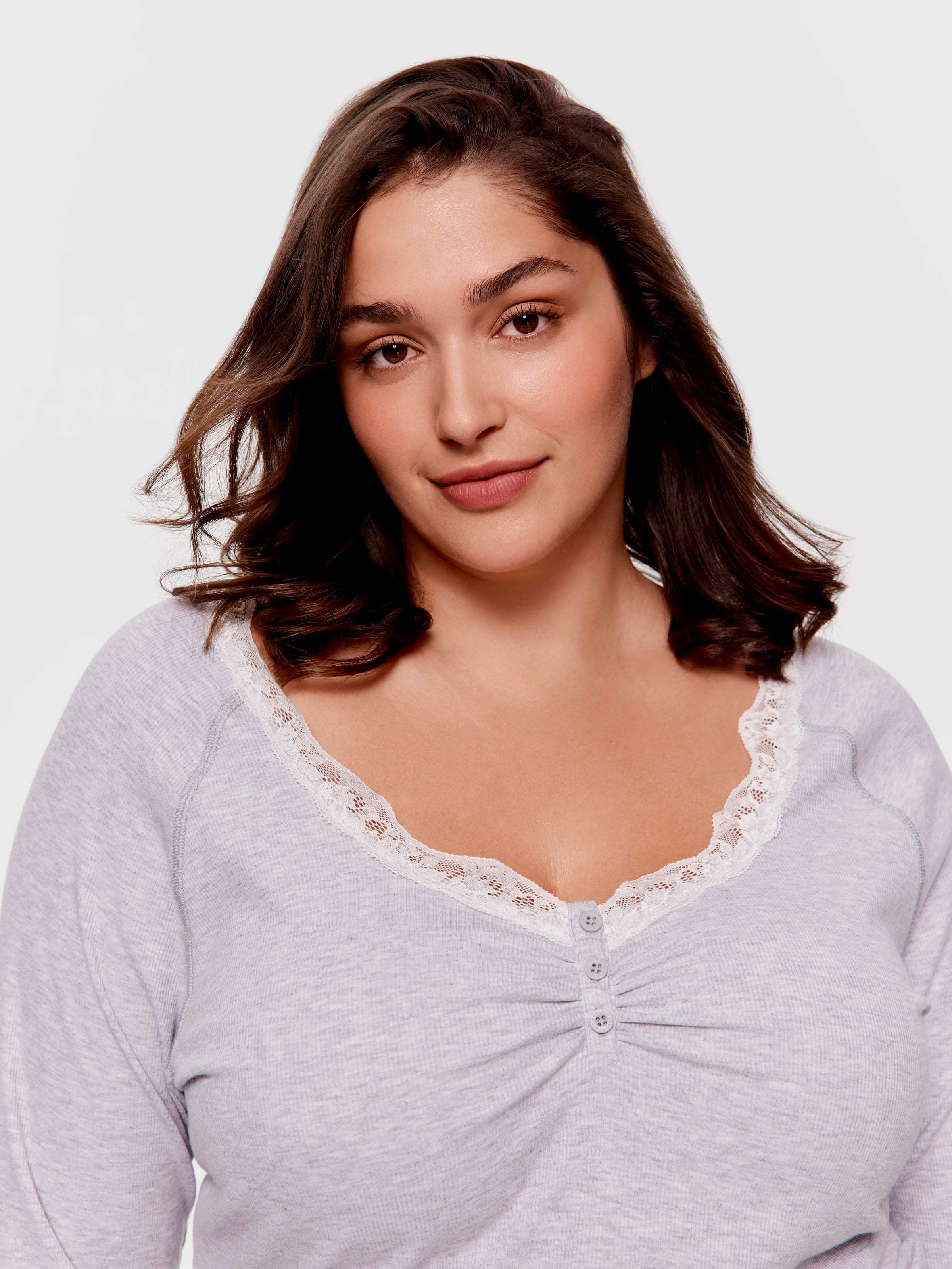 P.A. Plus Grey Marle Lace Henley